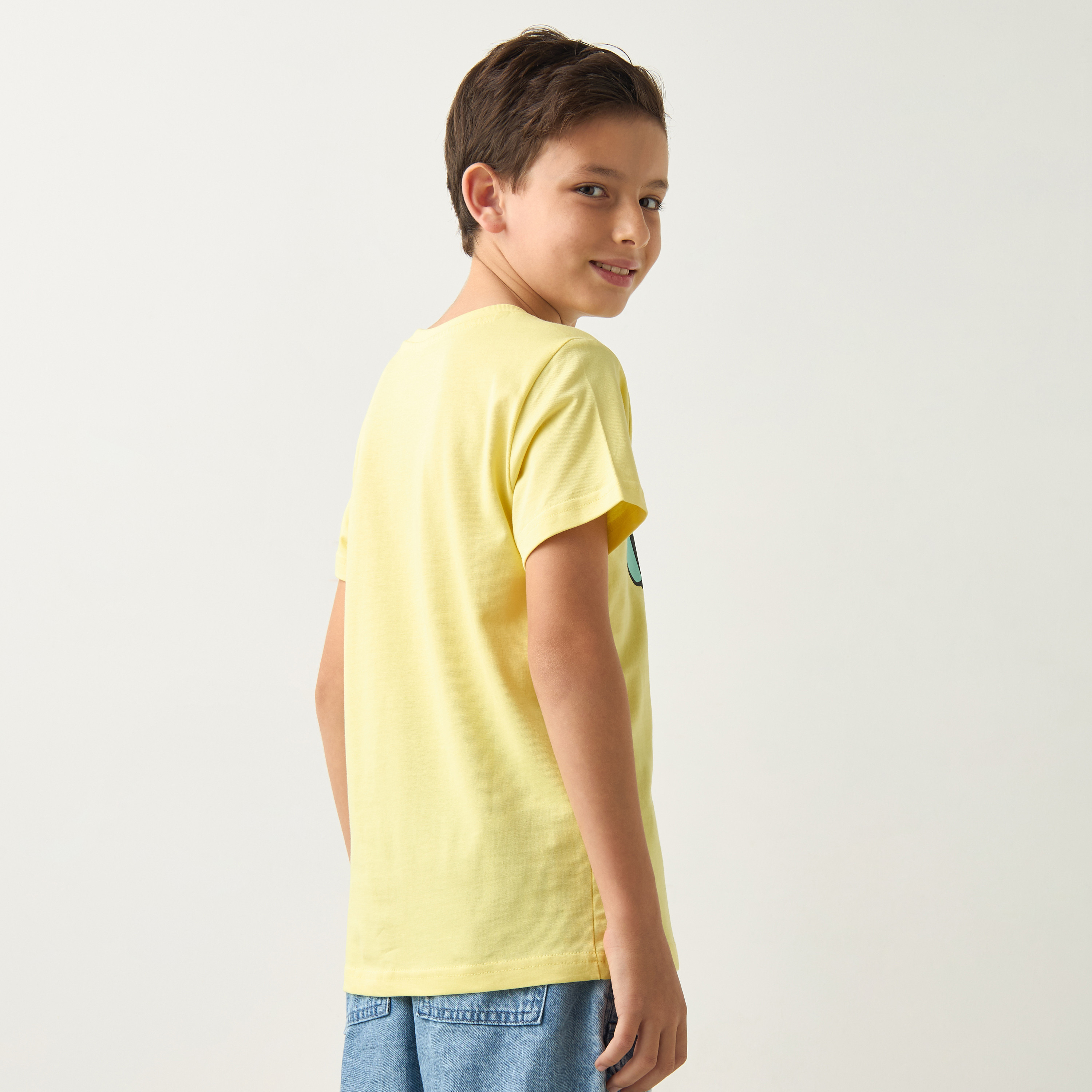 Juniors Dinosaur Graphic Print T-shirt with Short Sleeves and Crew Neck-boys-clothing-tshirtsandpolos-image-3