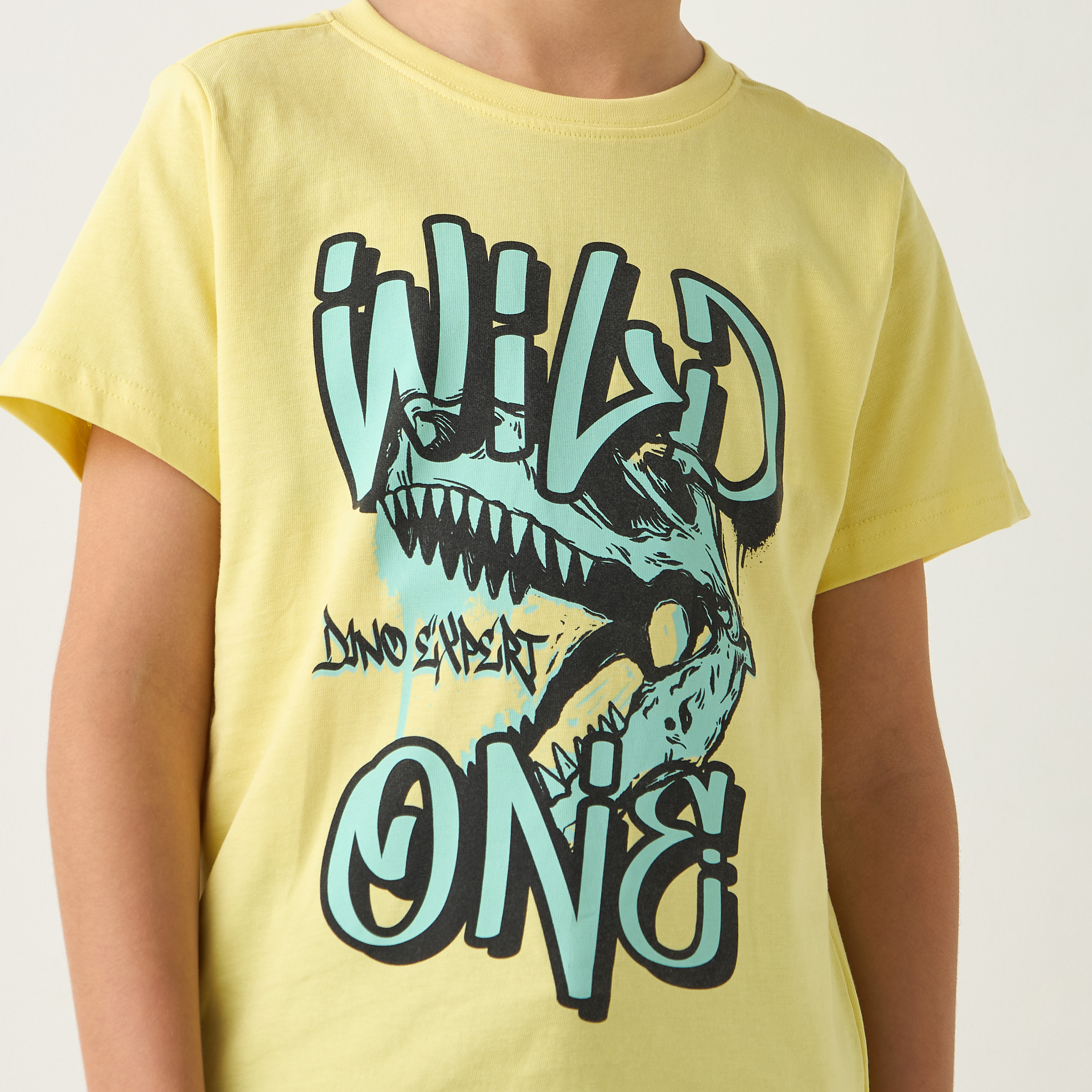 Juniors Dinosaur Graphic Print T-shirt with Short Sleeves and Crew Neck-boys-clothing-tshirtsandpolos-image-4
