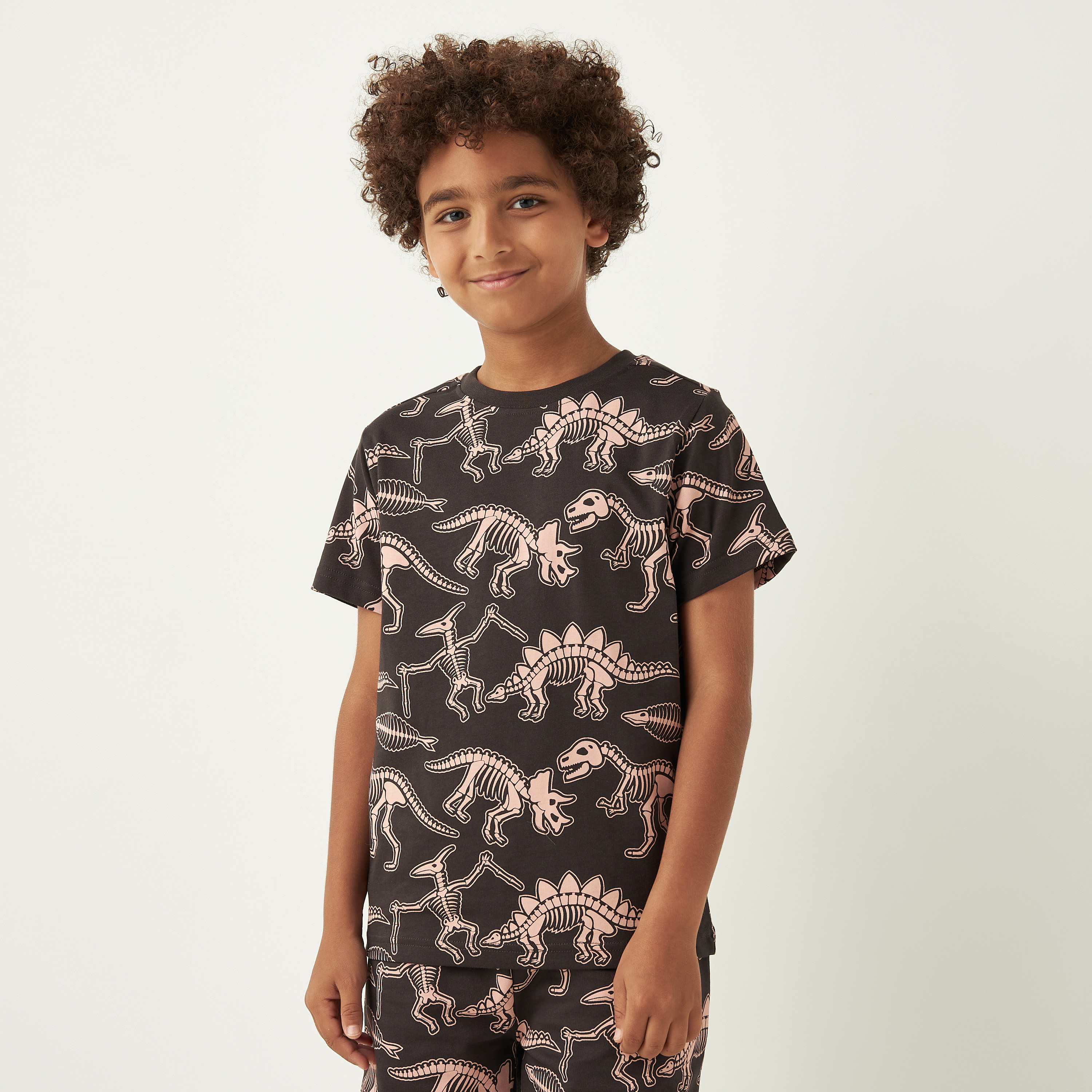 Juniors Dinosaur Graphic Print T-shirt with Crew Neck and Short Sleeves-boys-clothing-tshirtsandpolos-image-1