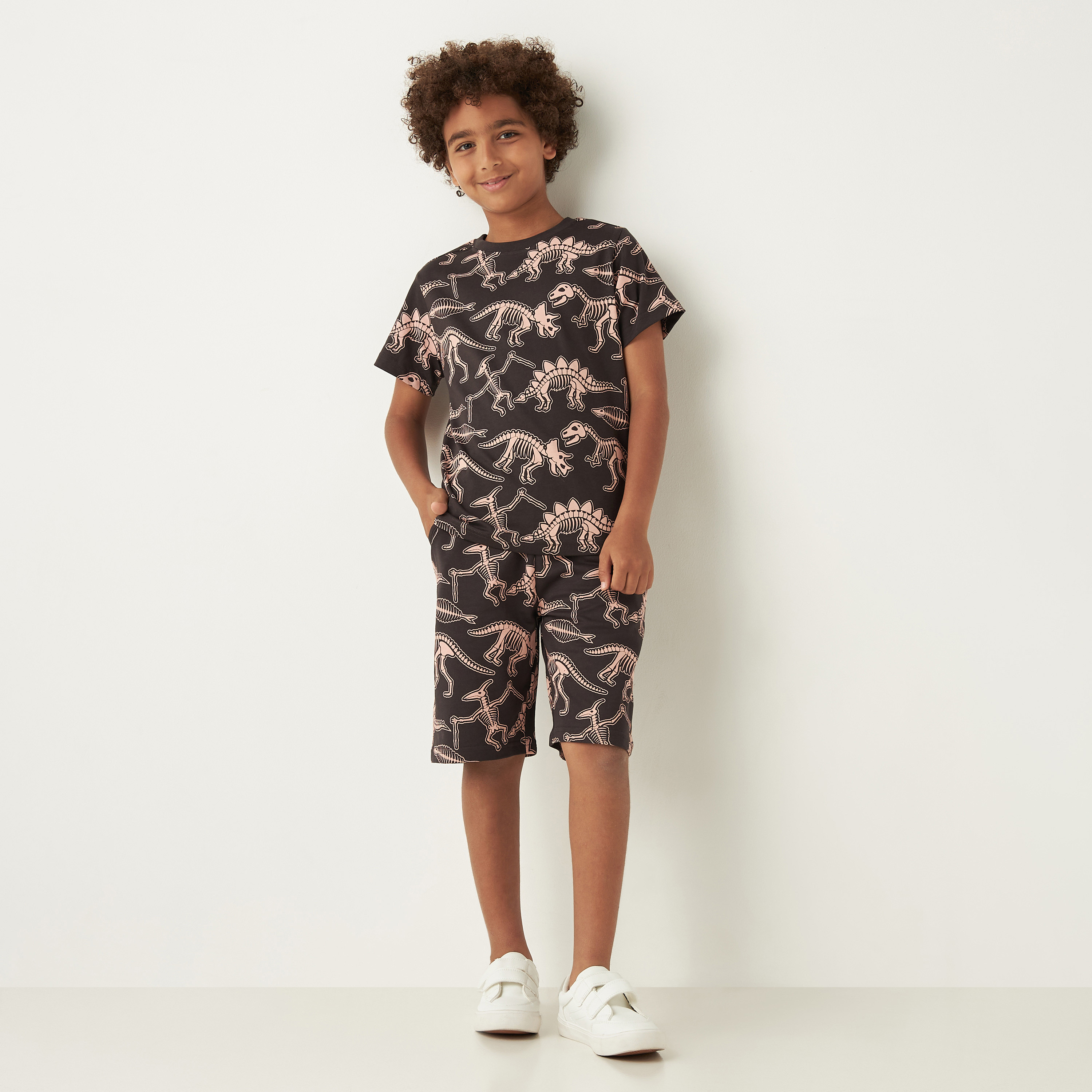 Juniors Dinosaur Graphic Print T-shirt with Crew Neck and Short Sleeves-boys-clothing-tshirtsandpolos-image-2
