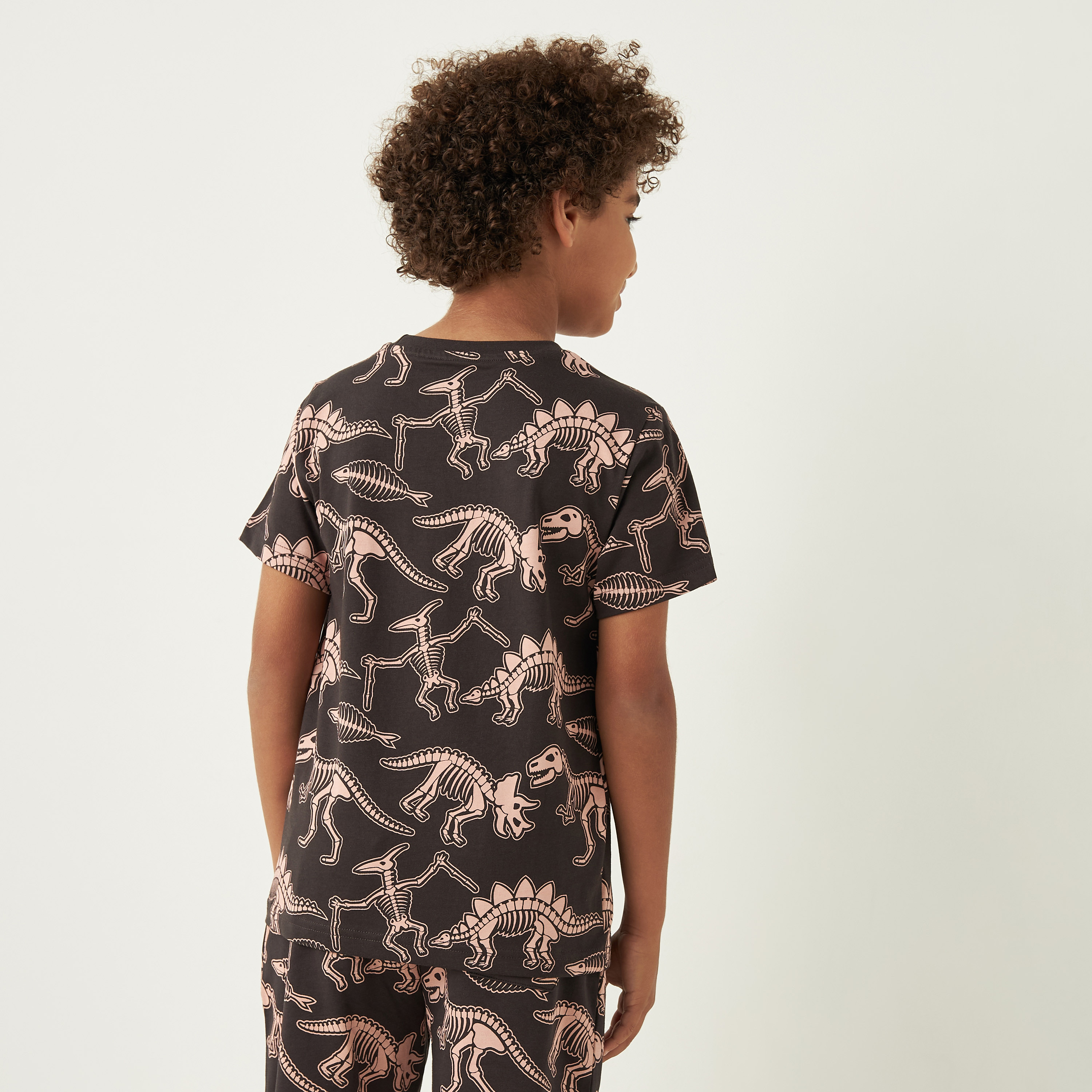 Juniors Dinosaur Graphic Print T-shirt with Crew Neck and Short Sleeves-boys-clothing-tshirtsandpolos-image-3