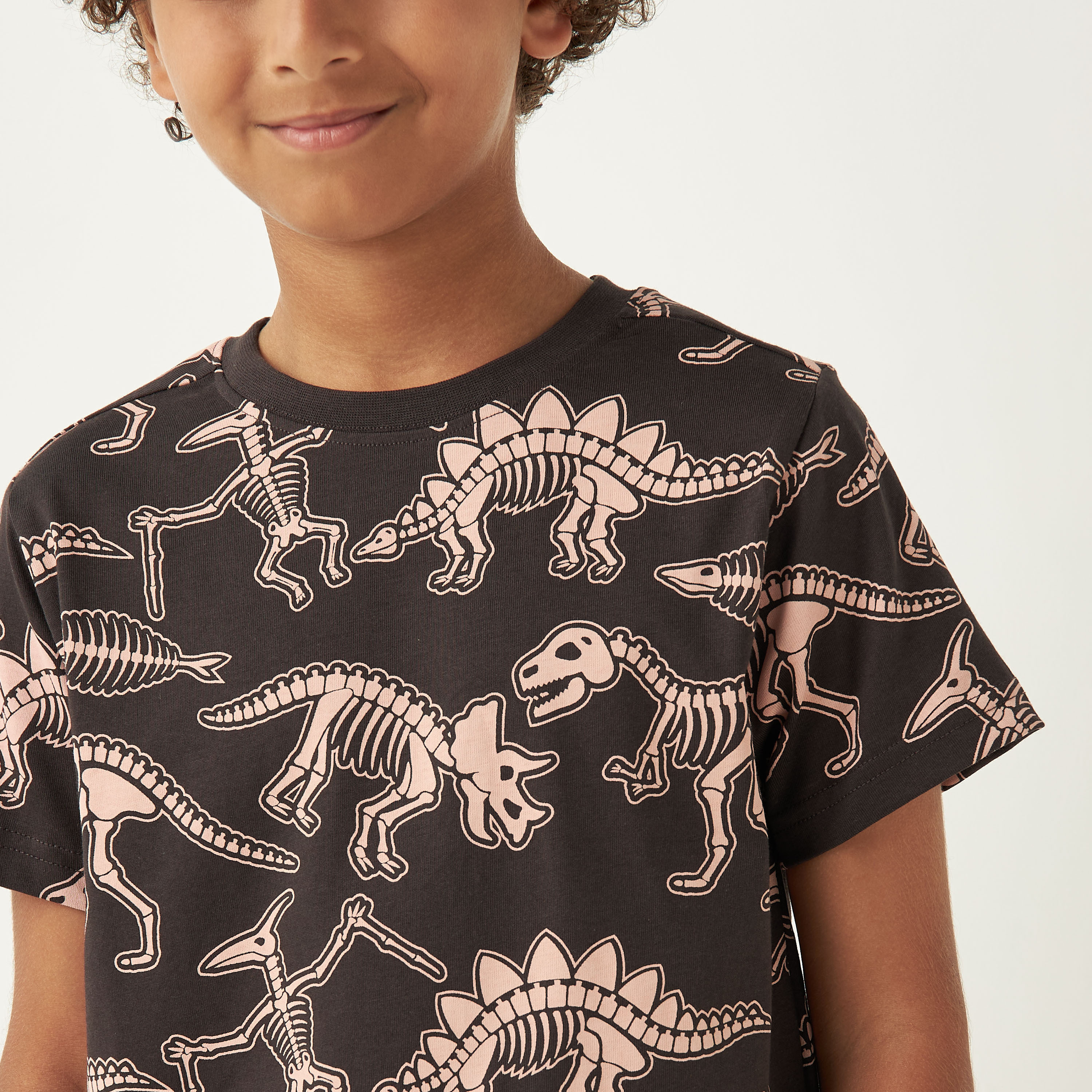 Juniors Dinosaur Graphic Print T-shirt with Crew Neck and Short Sleeves-boys-clothing-tshirtsandpolos-image-4