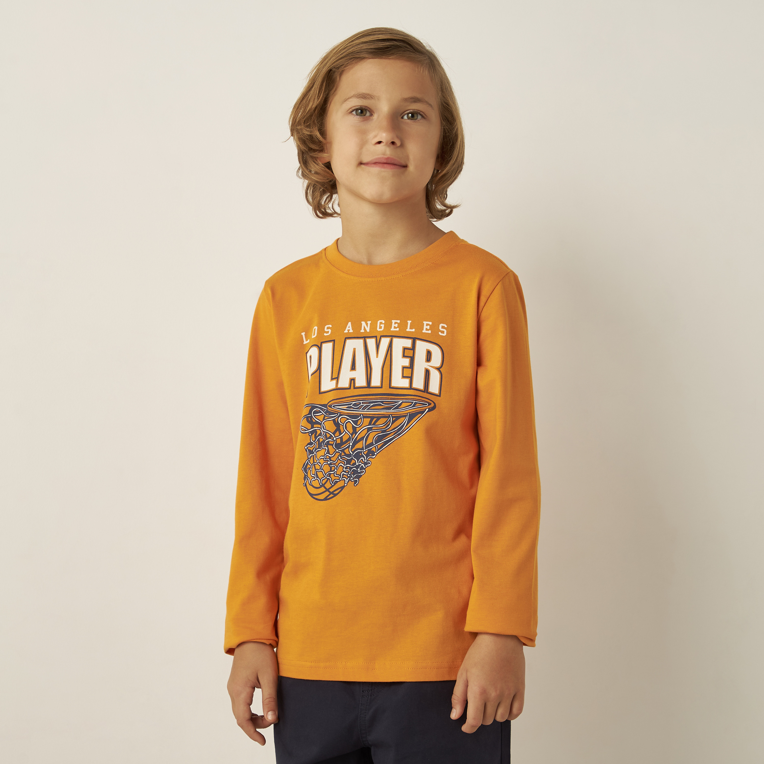 Juniors Graphic Print T-shirt with Long Sleeves and Crew Neck-boys-clothing-tshirtsandpolos-image-1