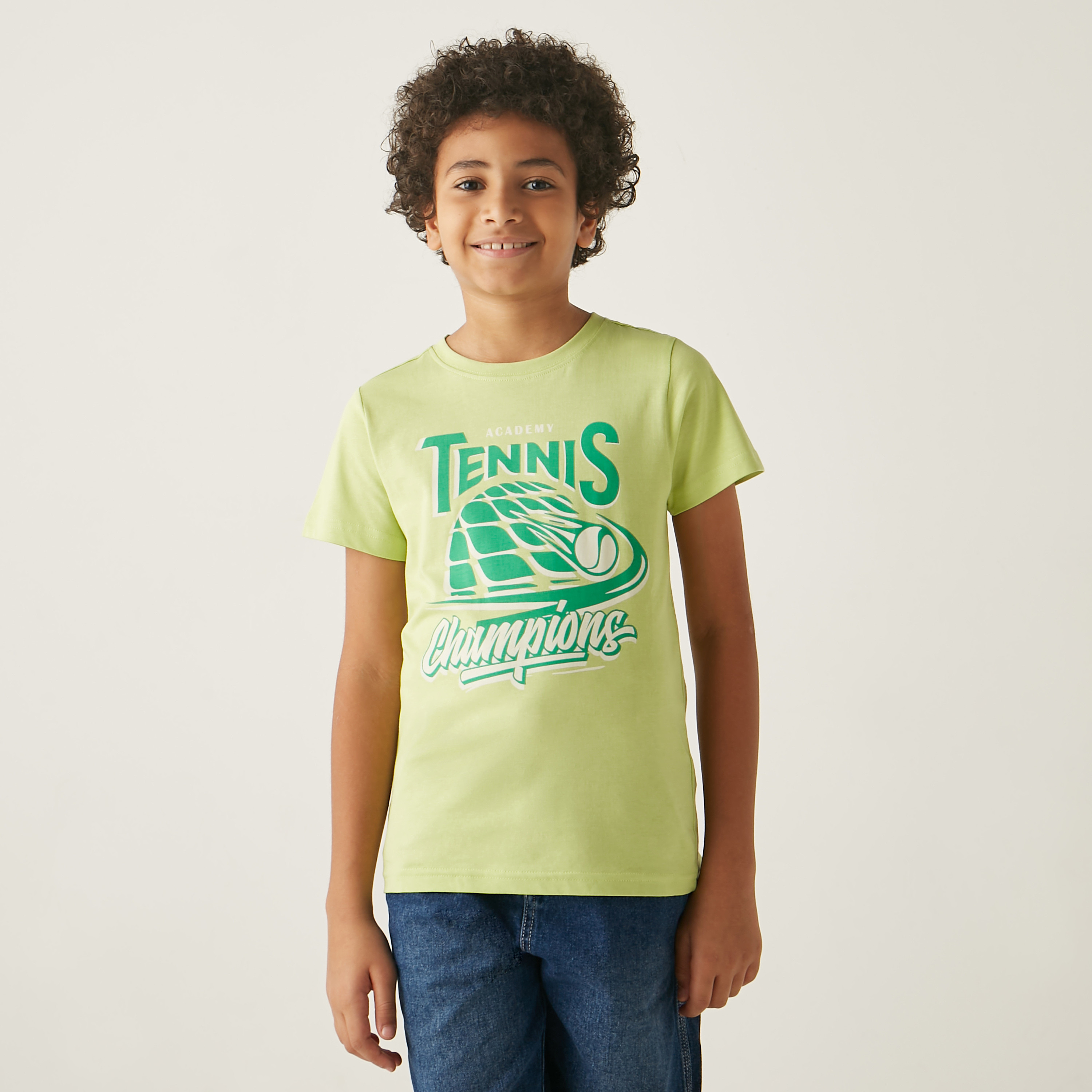 تيشيرت بياقة ضيقة وأكمام قصيرة وطبعات من جونيورز-boys-clothing-tshirtsandpolos-image-1