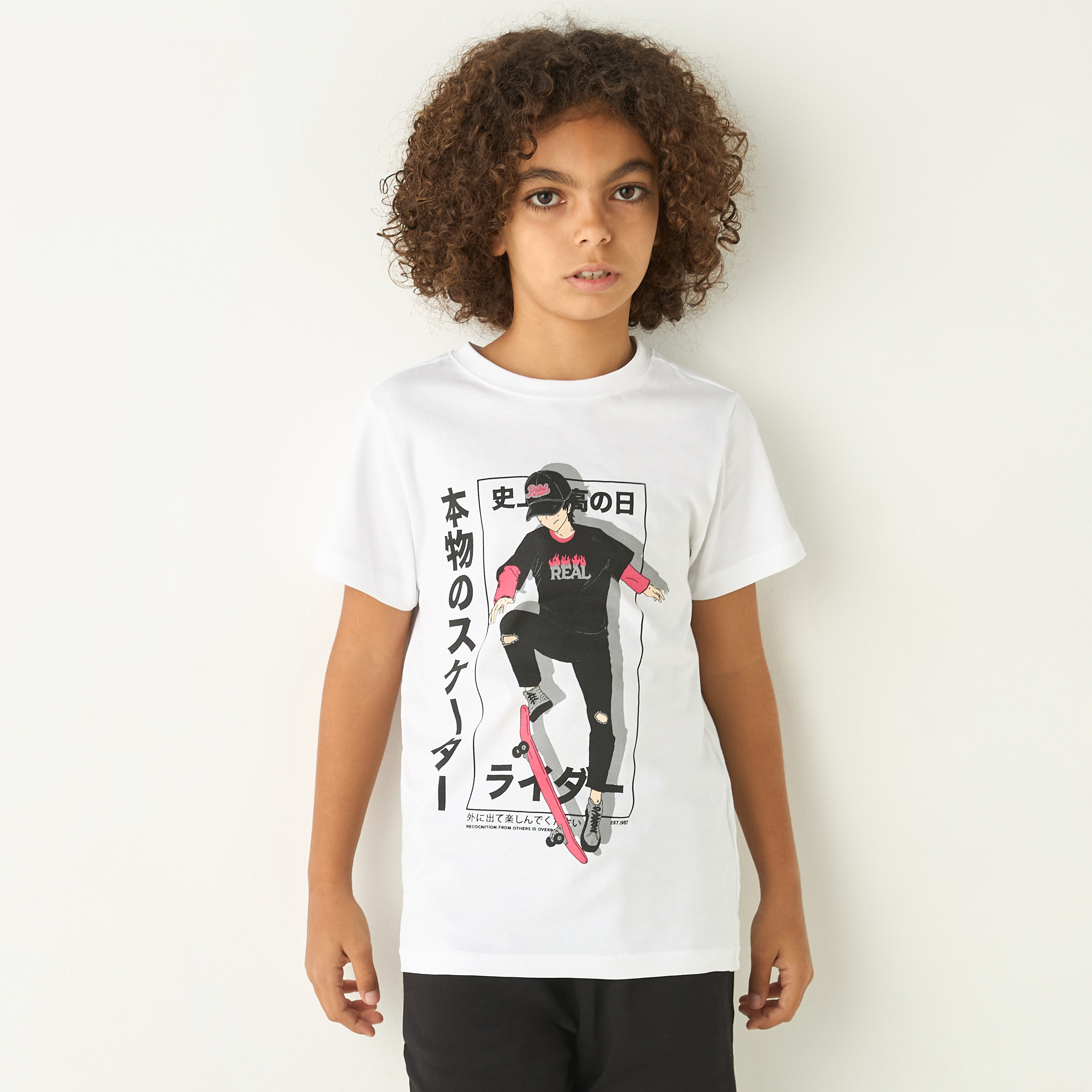 Juniors Graphic Print T-shirt with Short Sleeves-boys-clothing-tshirtsandpolos-image-1