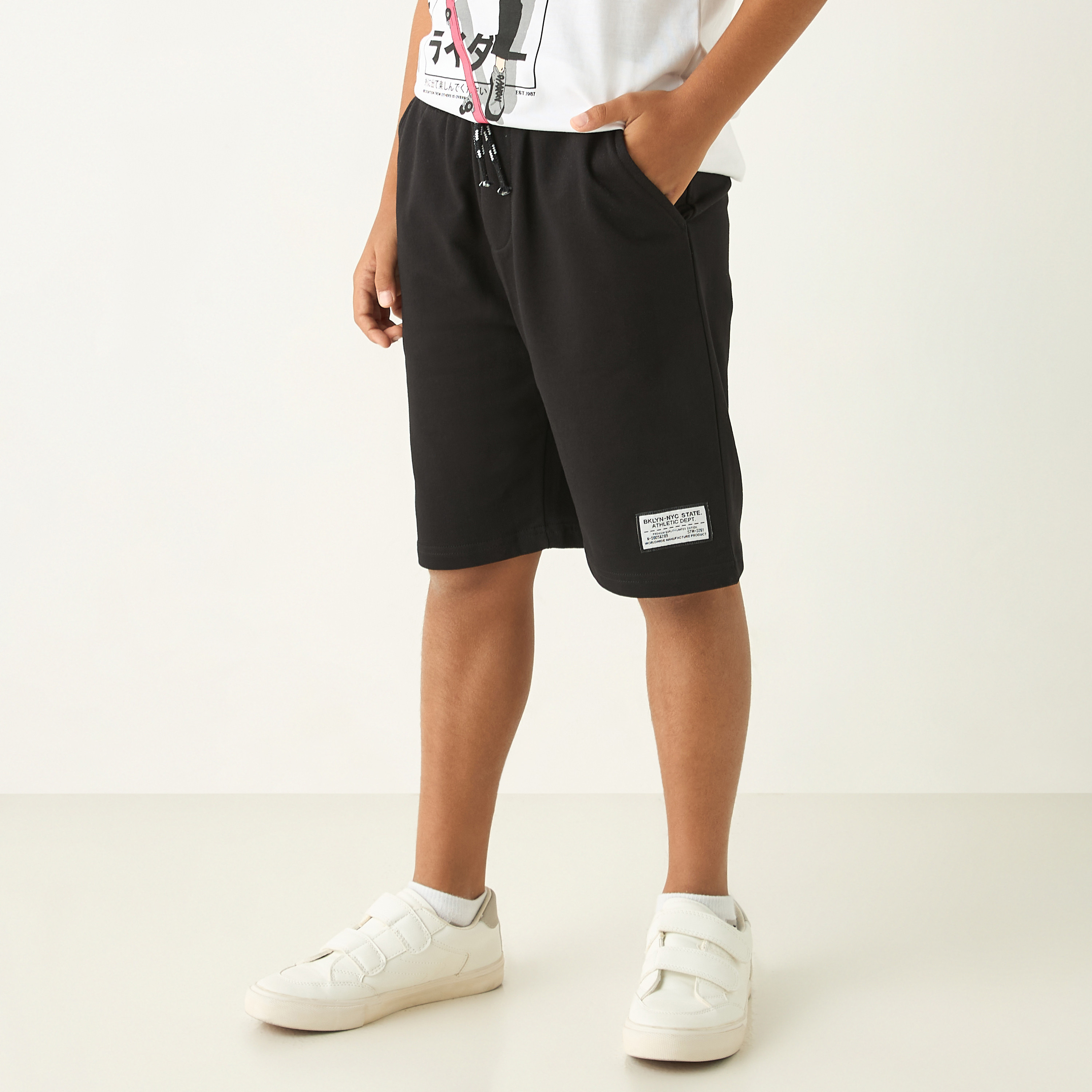 Juniors Patch Detail Shorts with Drawstring Closure and Pockets-boys-clothing-bottoms-shorts-image-1