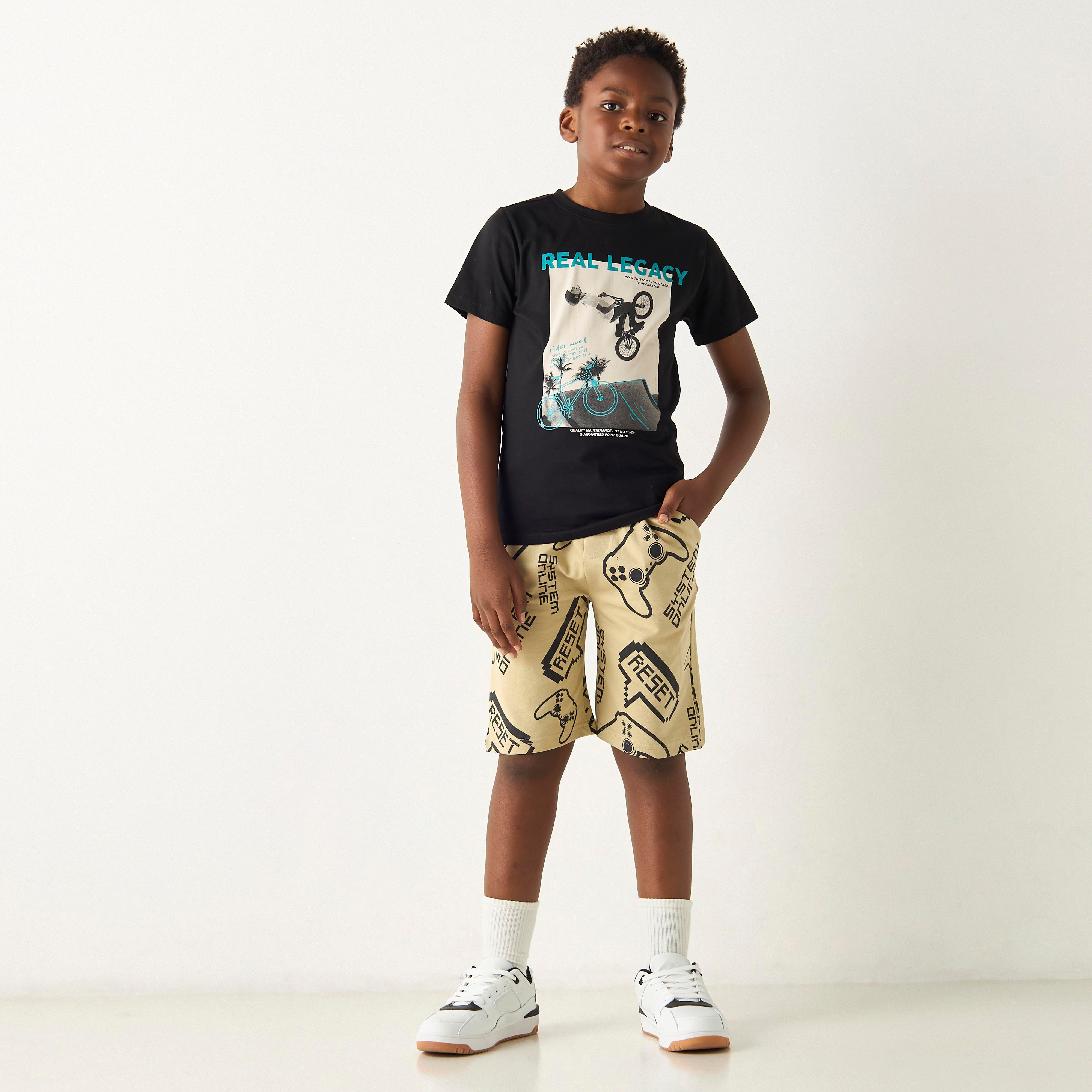 Juniors Gamer Print Shorts with Drawstring Closure-boys-clothing-bottoms-shorts-image-2