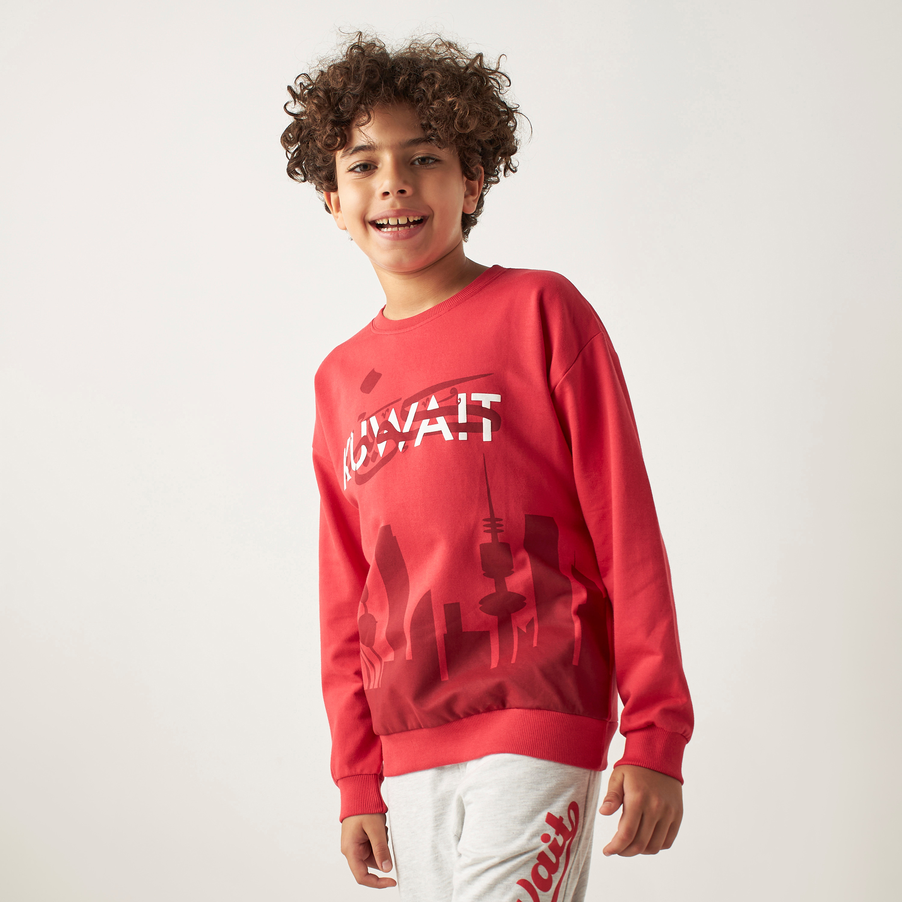 Juniors Kuwait National Day Print Cotton Sweatshirt with Long Sleeves-boys-clothing-jumpersandcardigans-image-1