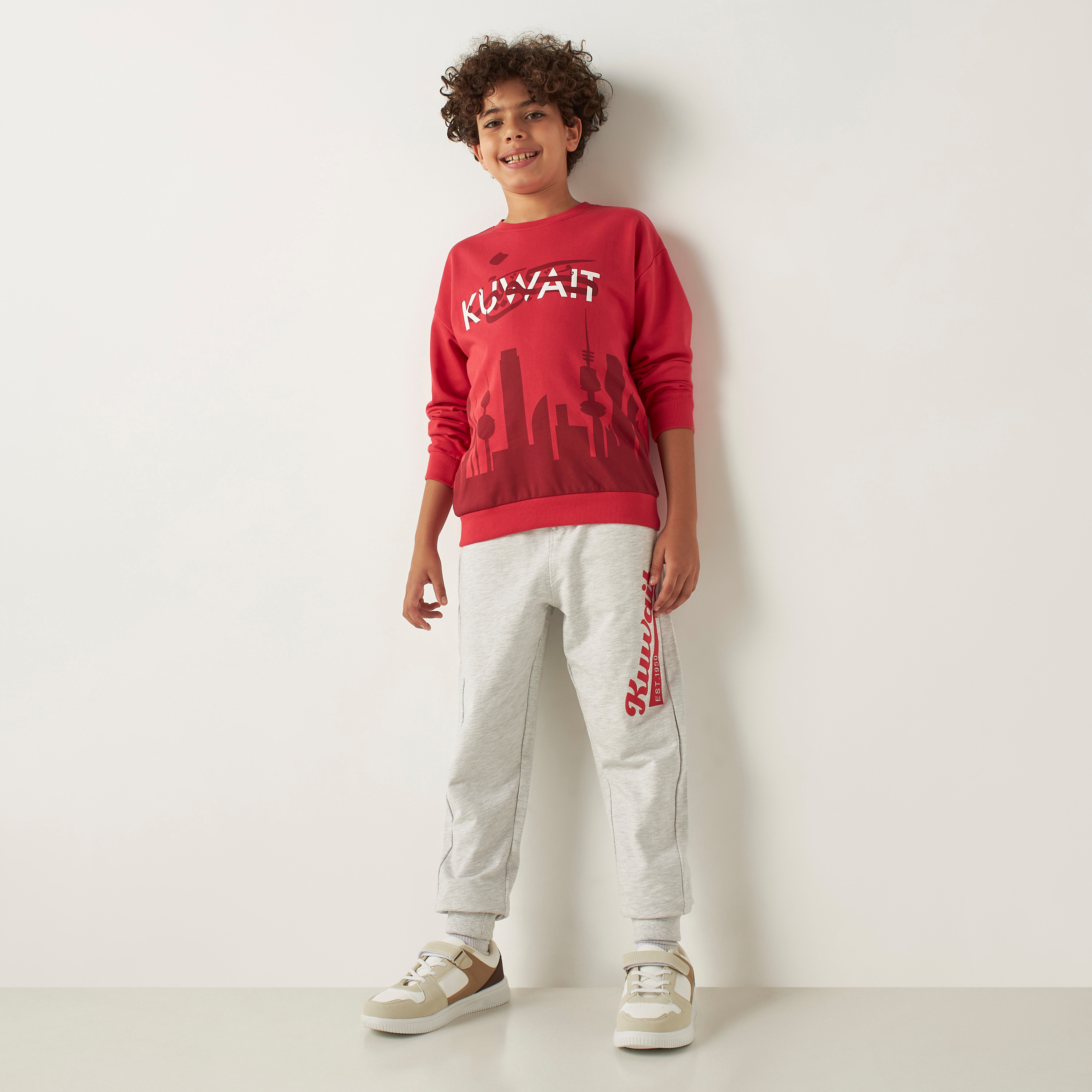 Juniors Kuwait National Day Print Cotton Sweatshirt with Long Sleeves-boys-clothing-jumpersandcardigans-image-2