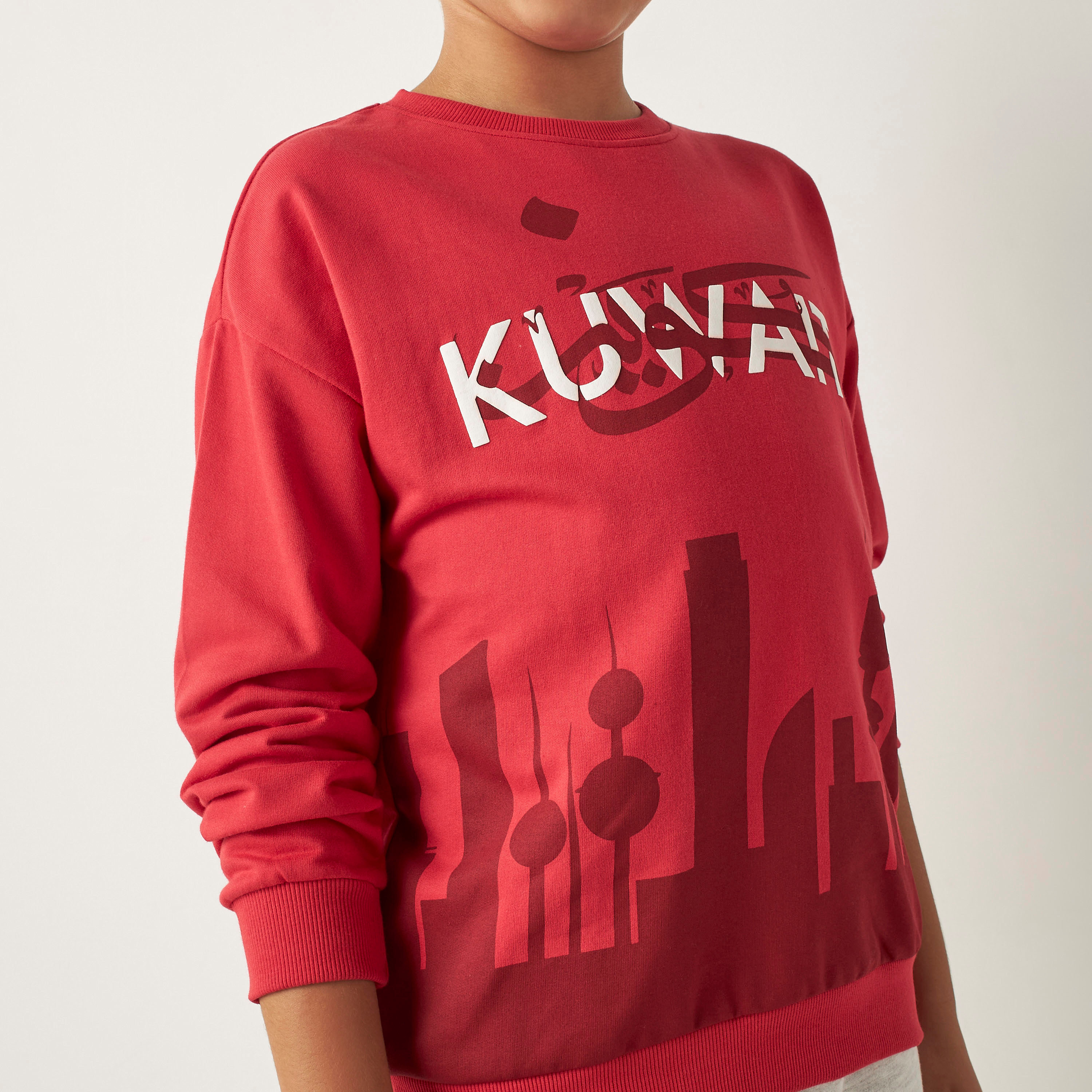 Juniors Kuwait National Day Print Cotton Sweatshirt with Long Sleeves-boys-clothing-jumpersandcardigans-image-3