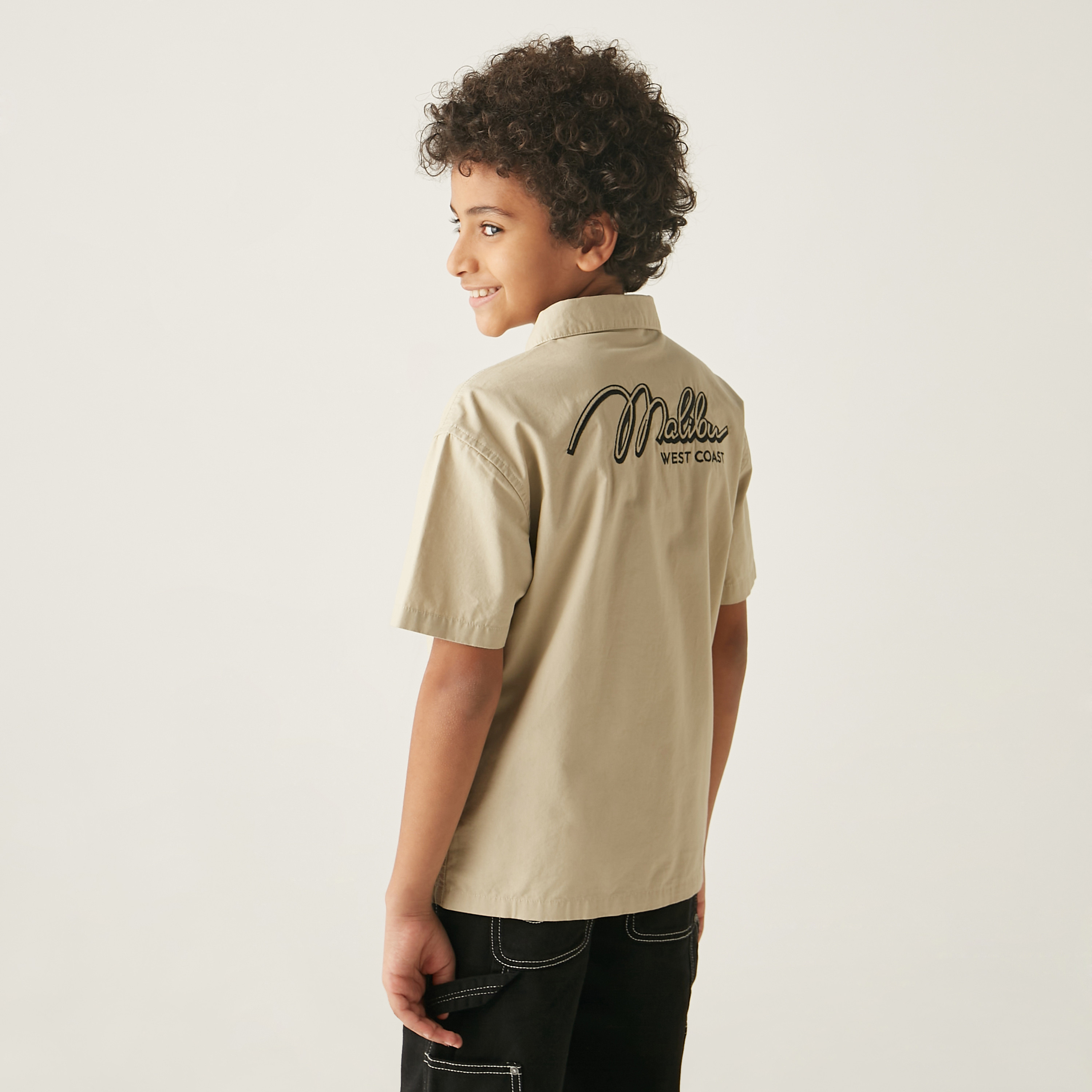 Juniors Embroidered Shirt with Short Sleeves and Zip Closure-boys-clothing-shirts-image-3
