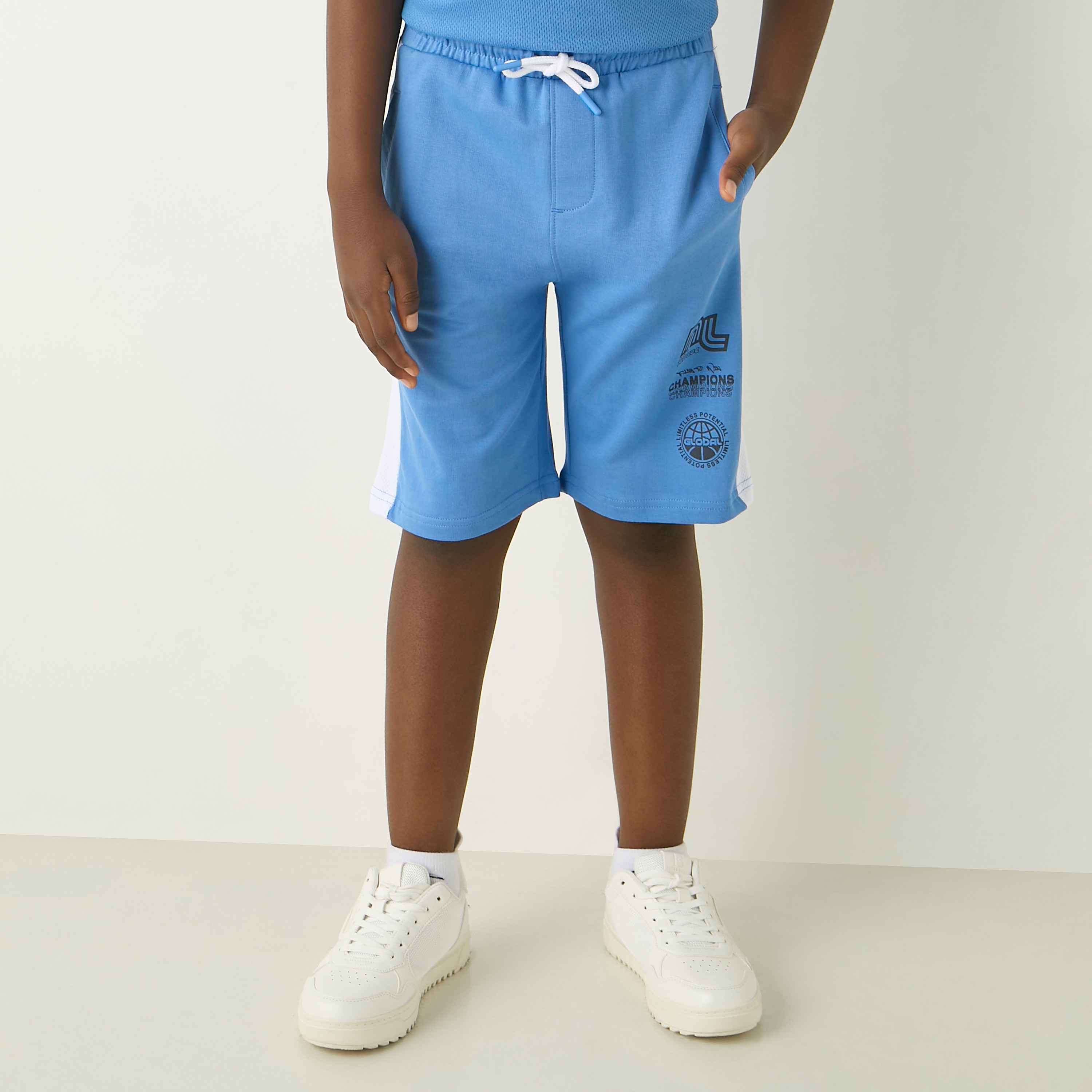 Juniors Typography Print Shorts with Drawstring Closure-boys-clothing-bottoms-shorts-image-1
