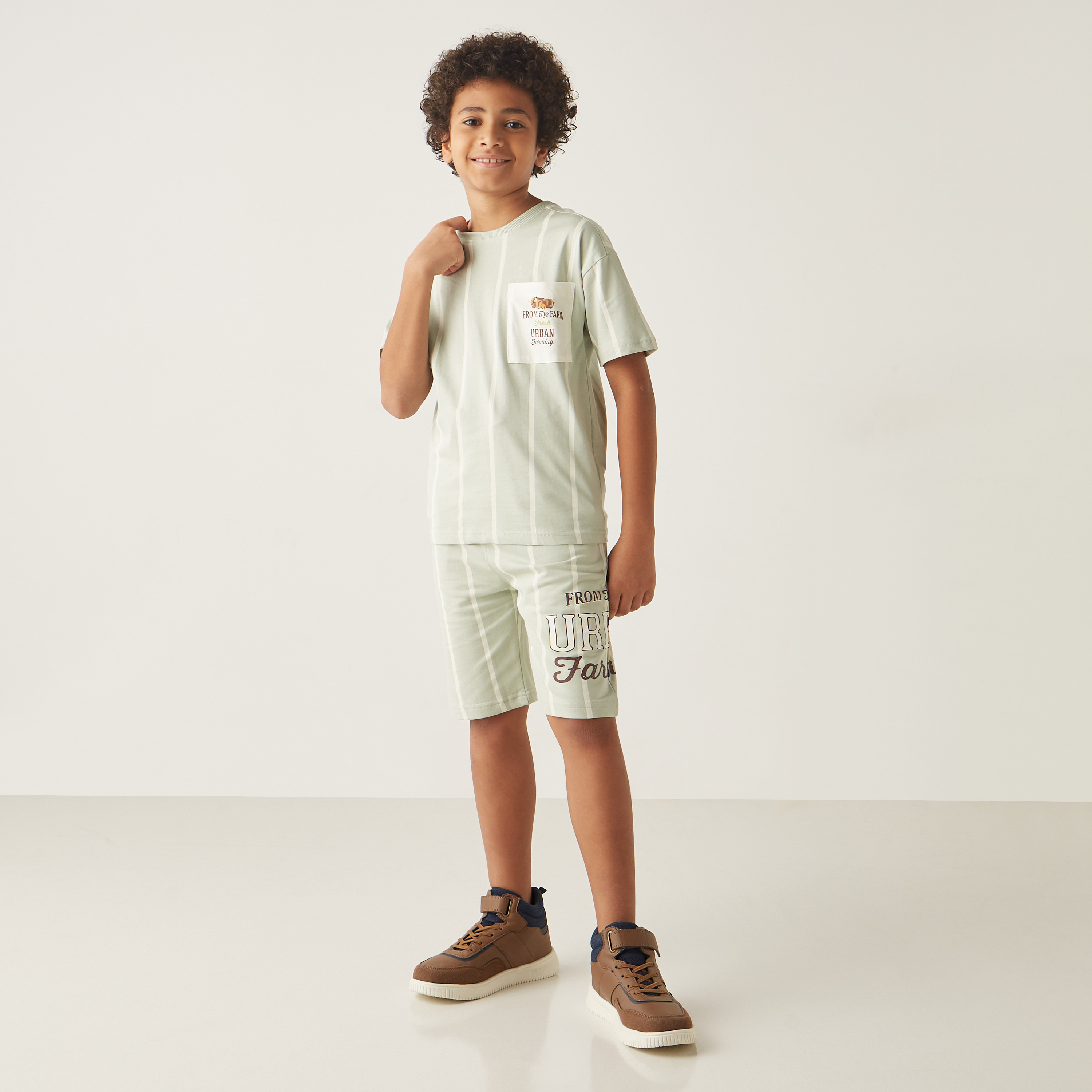 Buy Juniors Printed Crew Neck T shirt and Elasticated Shorts Set Online Babyshop Kuwait