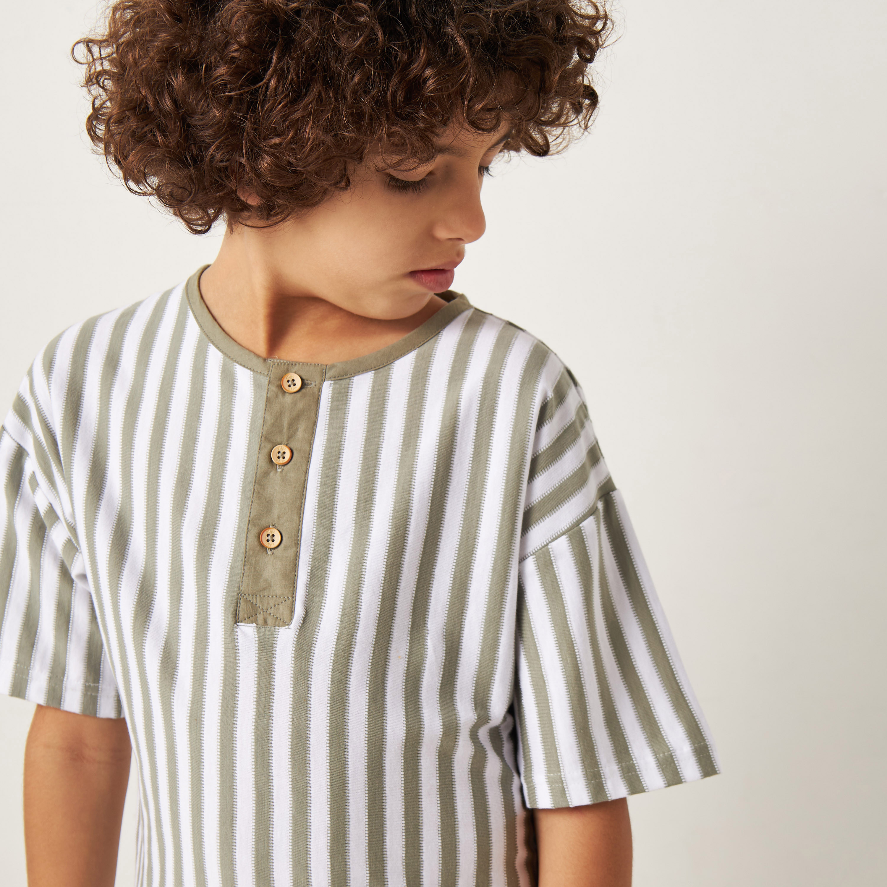 Eligo Striped Mandarin Neck T-shirt with Short Sleeves and Button Closure-boys-clothing-tshirtsandpolos-image-3
