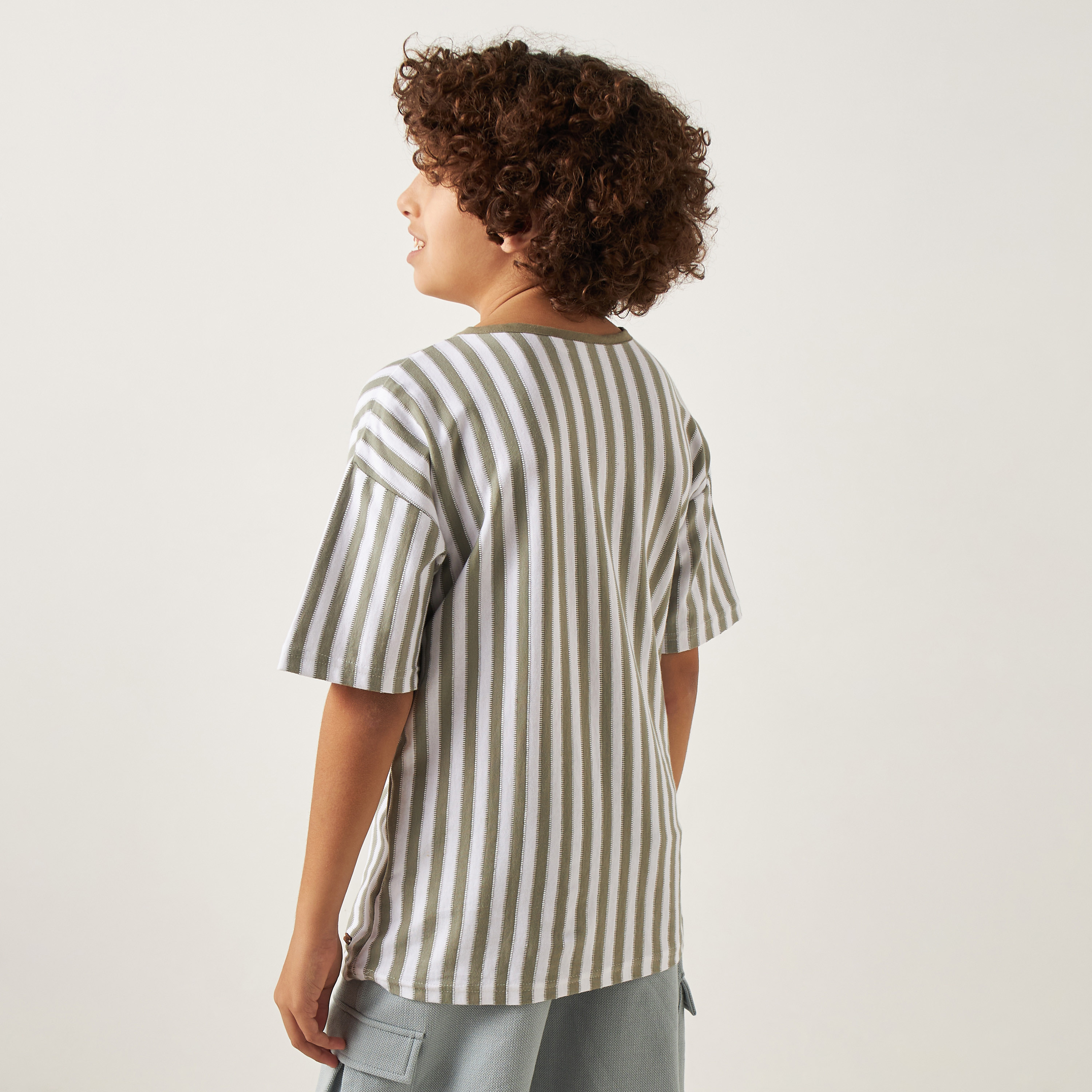 Eligo Striped Mandarin Neck T-shirt with Short Sleeves and Button Closure-boys-clothing-tshirtsandpolos-image-4