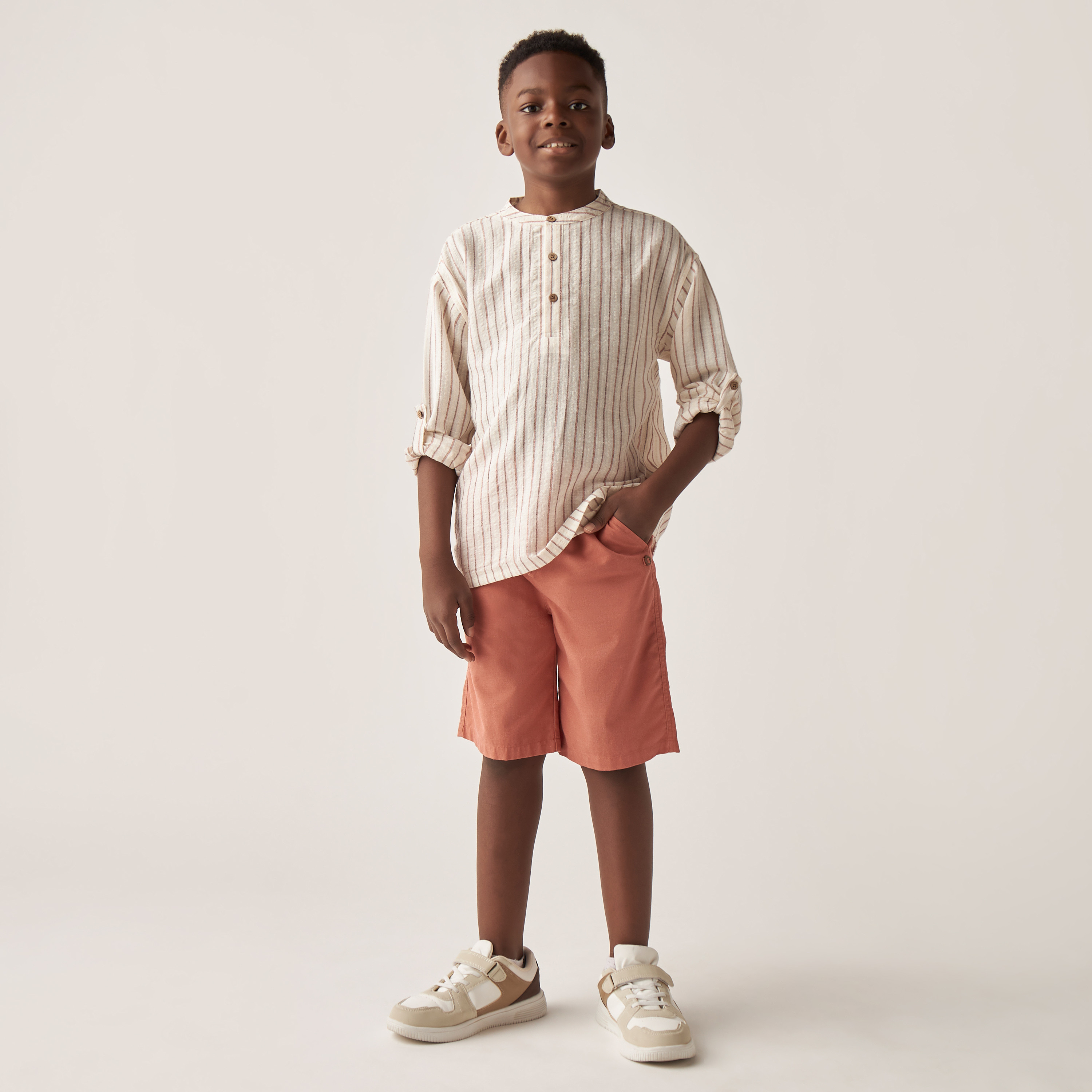 قميص مقلم بياقة ماندارين وأكمام طويلة من إليجو-boys-clothing-shirts-image-2