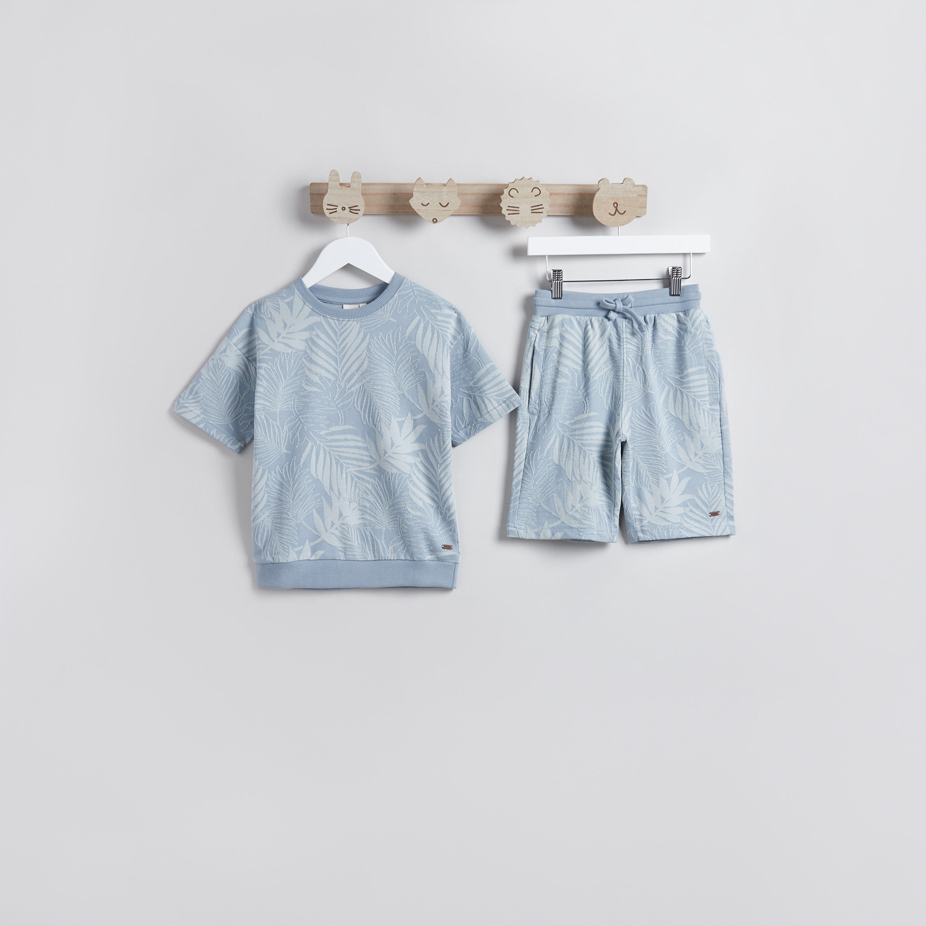 Eligo All-Over Floral Textured T-shirt and Elasticated Shorts Set-boys-clothing-setsandcoords-image-1