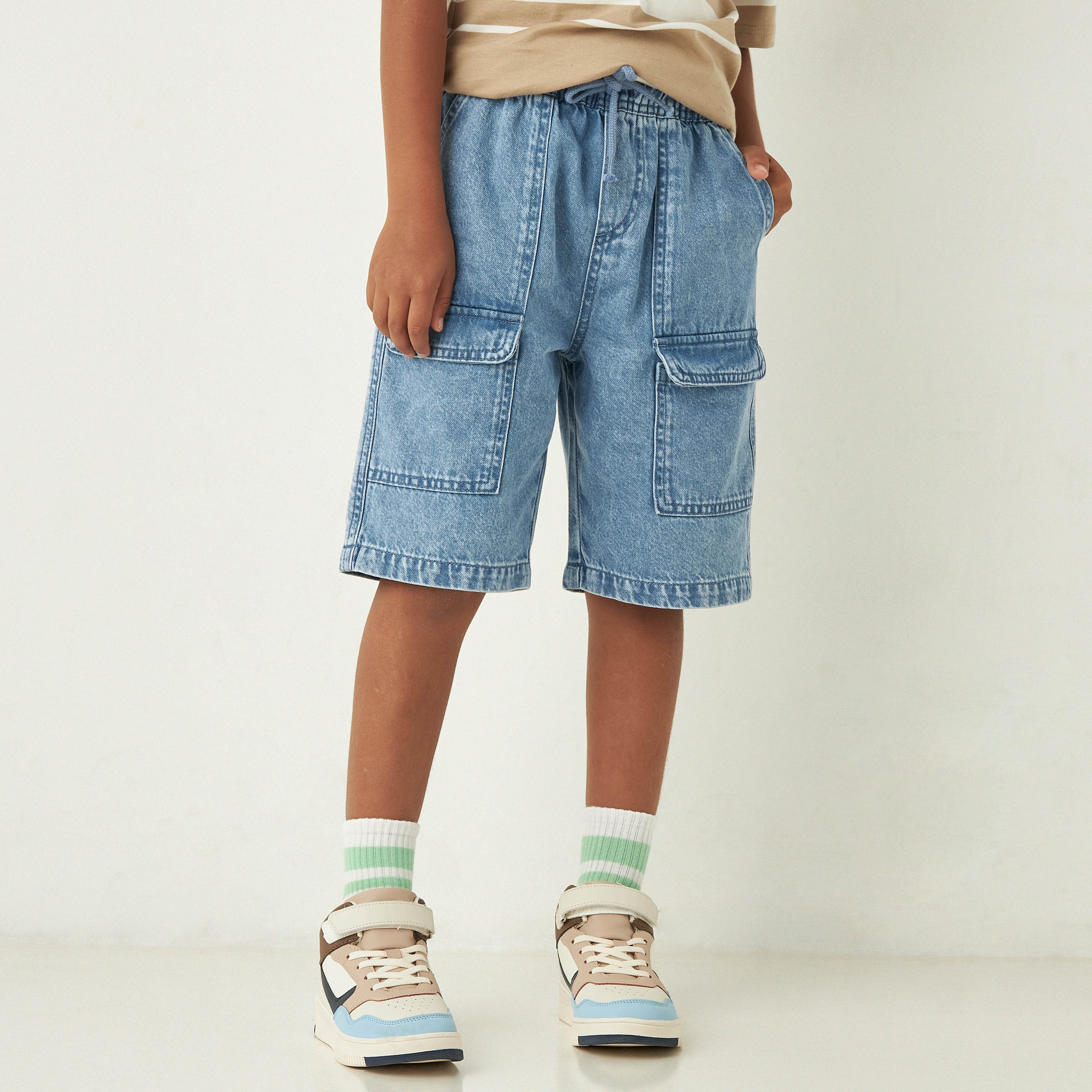 Lee Cooper Solid Denim Shorts with Drawstring Closure and Pockets-boys-clothing-bottoms-shorts-image-1