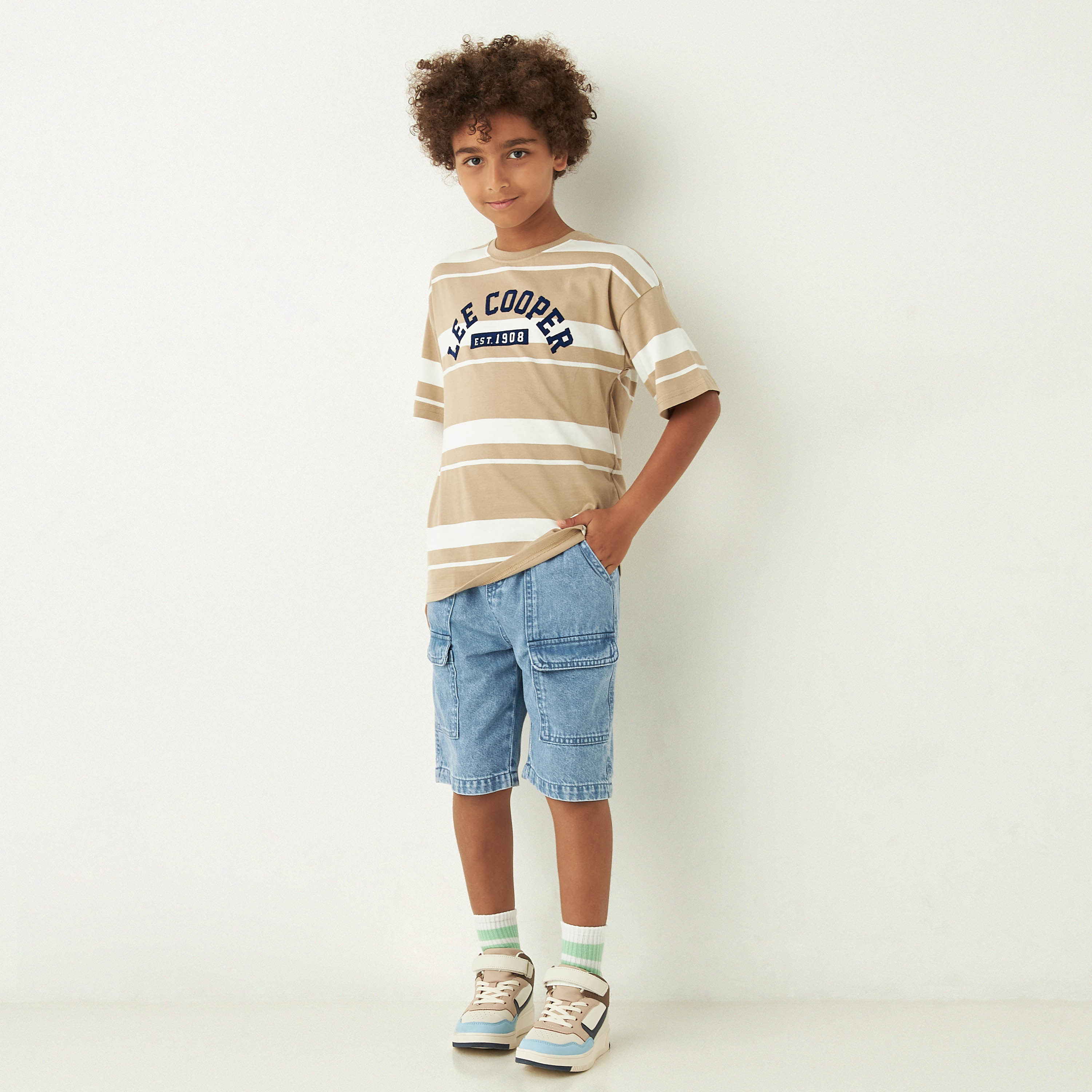 Lee Cooper Solid Denim Shorts with Drawstring Closure and Pockets-boys-clothing-bottoms-shorts-image-2