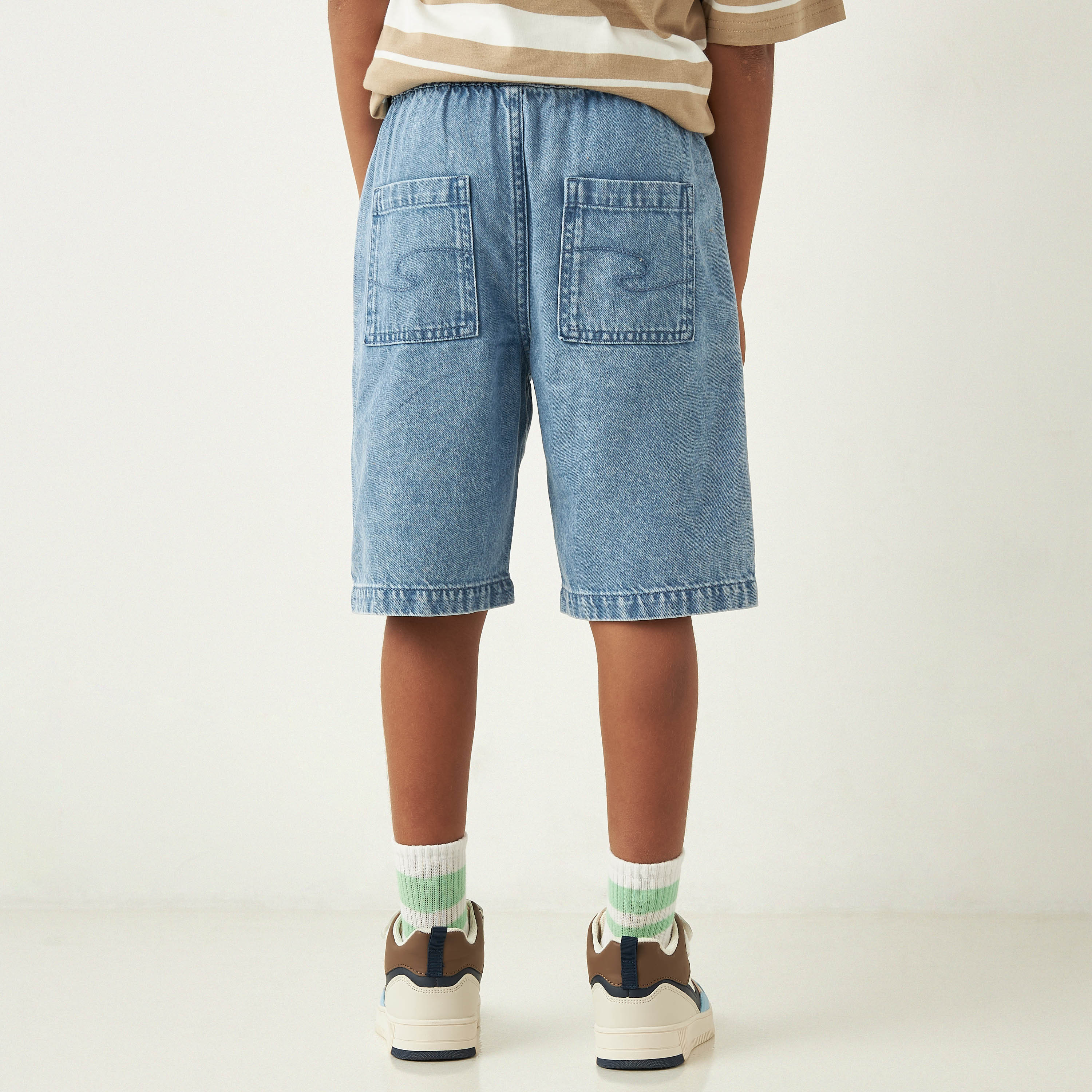 Lee Cooper Solid Denim Shorts with Drawstring Closure and Pockets-boys-clothing-bottoms-shorts-image-3