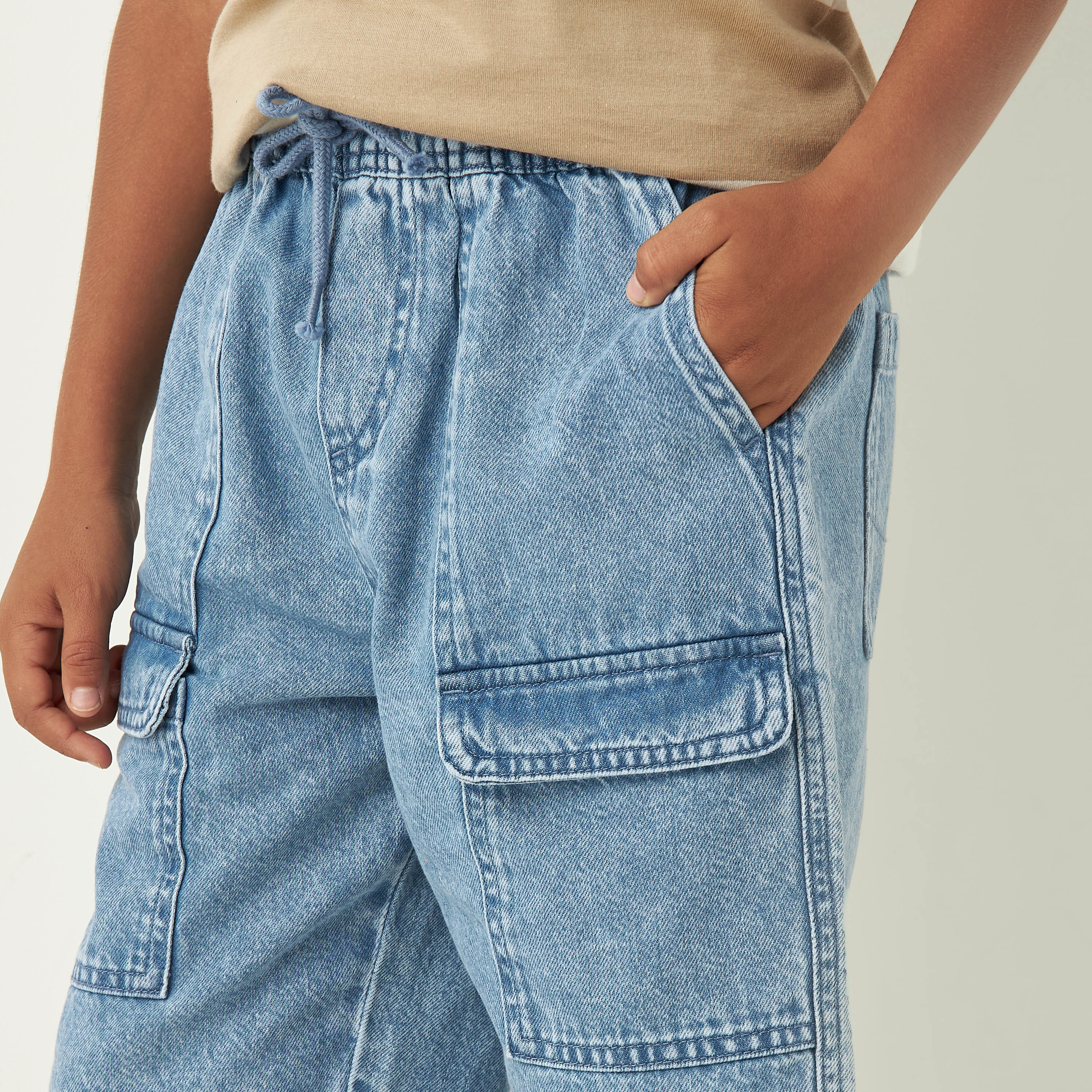 Lee Cooper Solid Denim Shorts with Drawstring Closure and Pockets-boys-clothing-bottoms-shorts-image-4