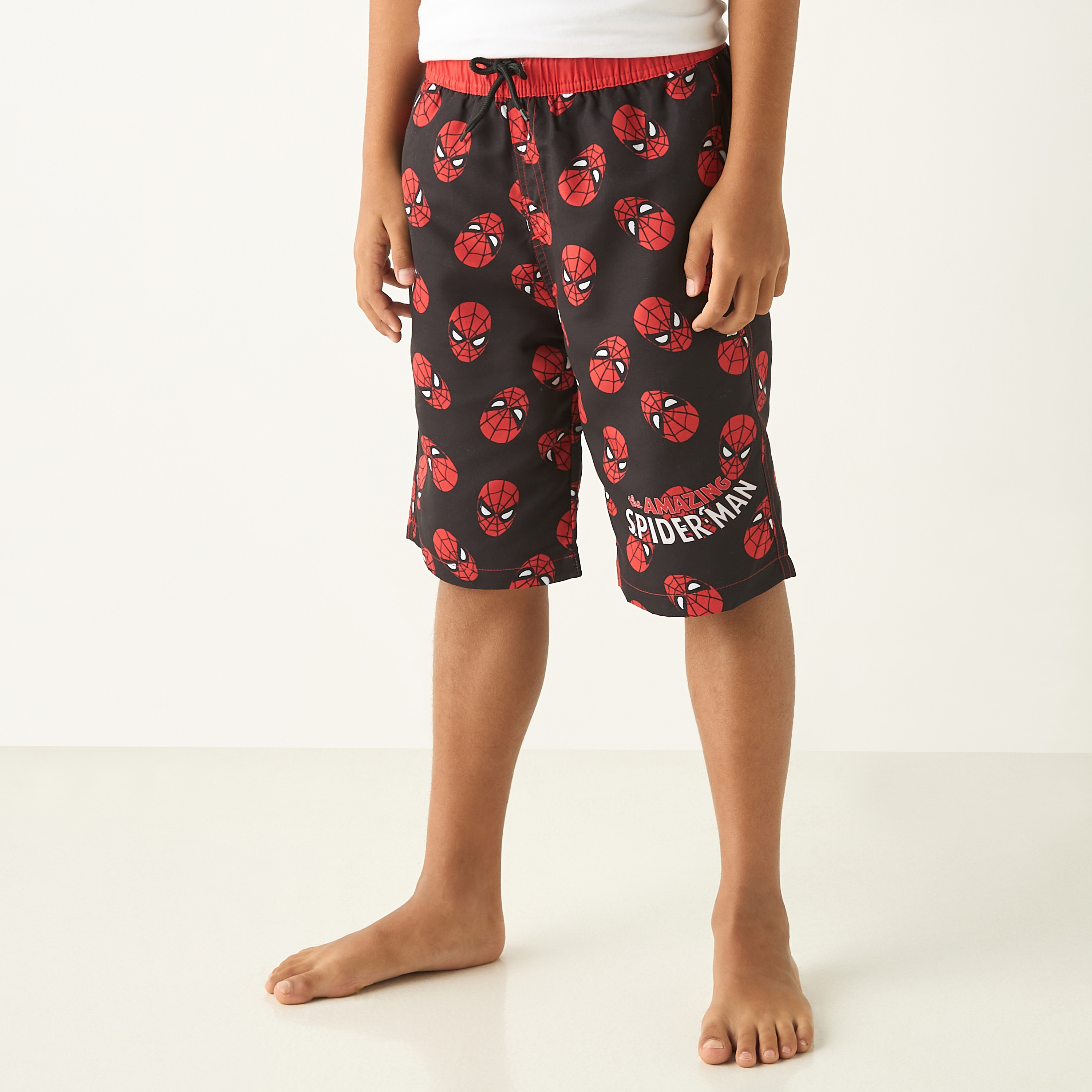 All Over Spider-Man Print Swim Shorts with Drawstring Closure and Pockets-sports-boys-clothing-swimwear-image-1