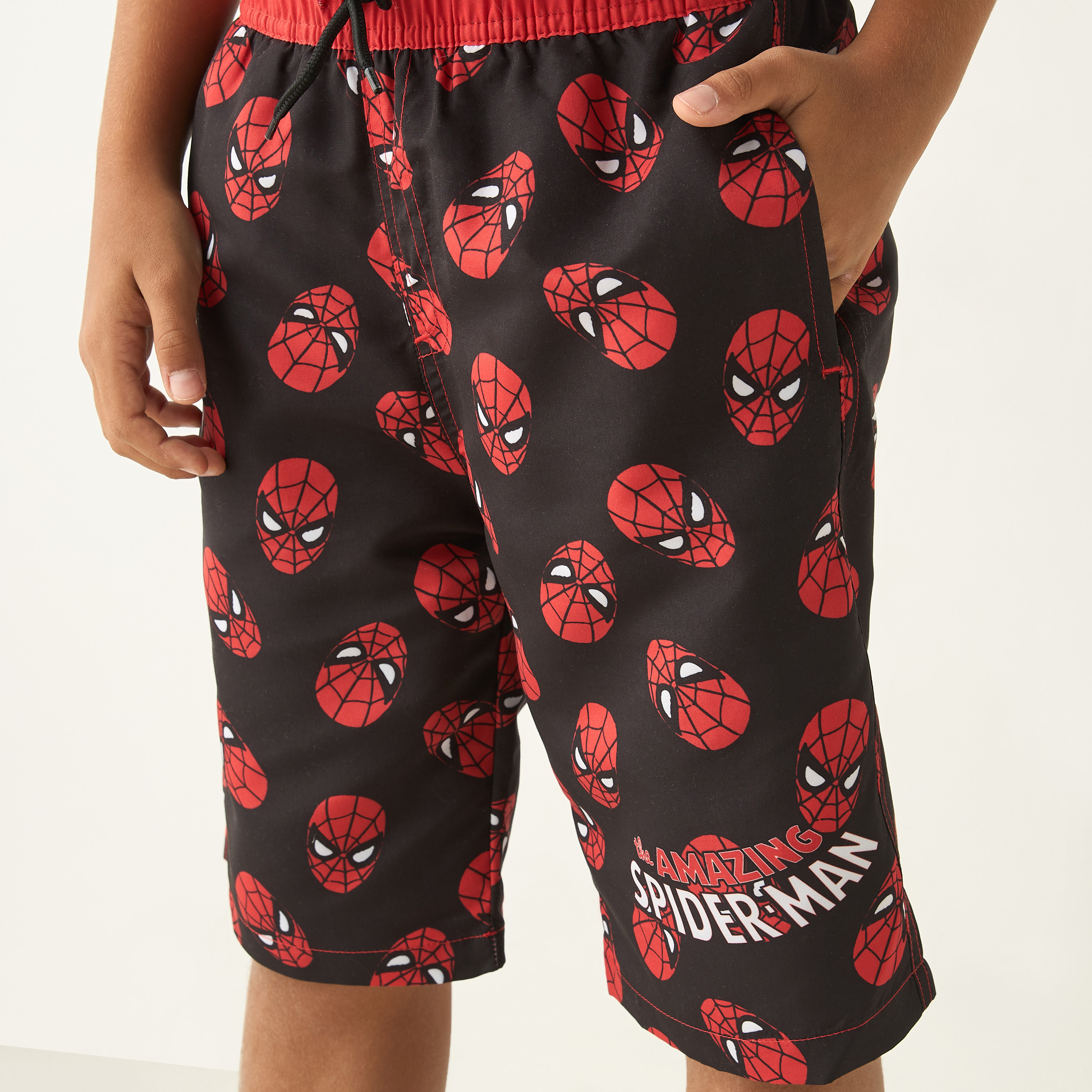 All Over Spider-Man Print Swim Shorts with Drawstring Closure and Pockets-sports-boys-clothing-swimwear-image-4