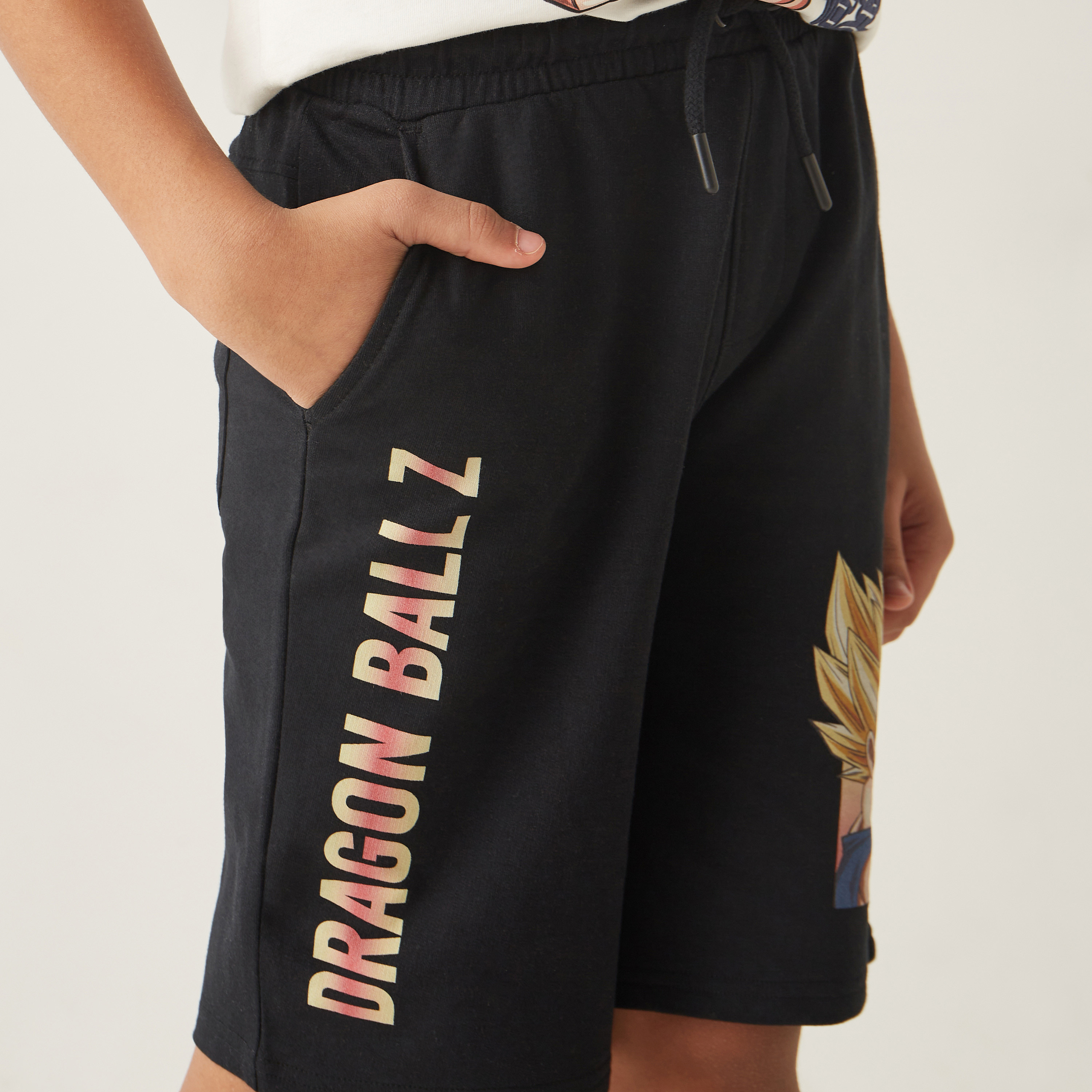 Spacetoon Dragon Ball Print Cotton Shorts with Drawstring Closure and Pockets-boys-clothing-bottoms-shorts-image-4