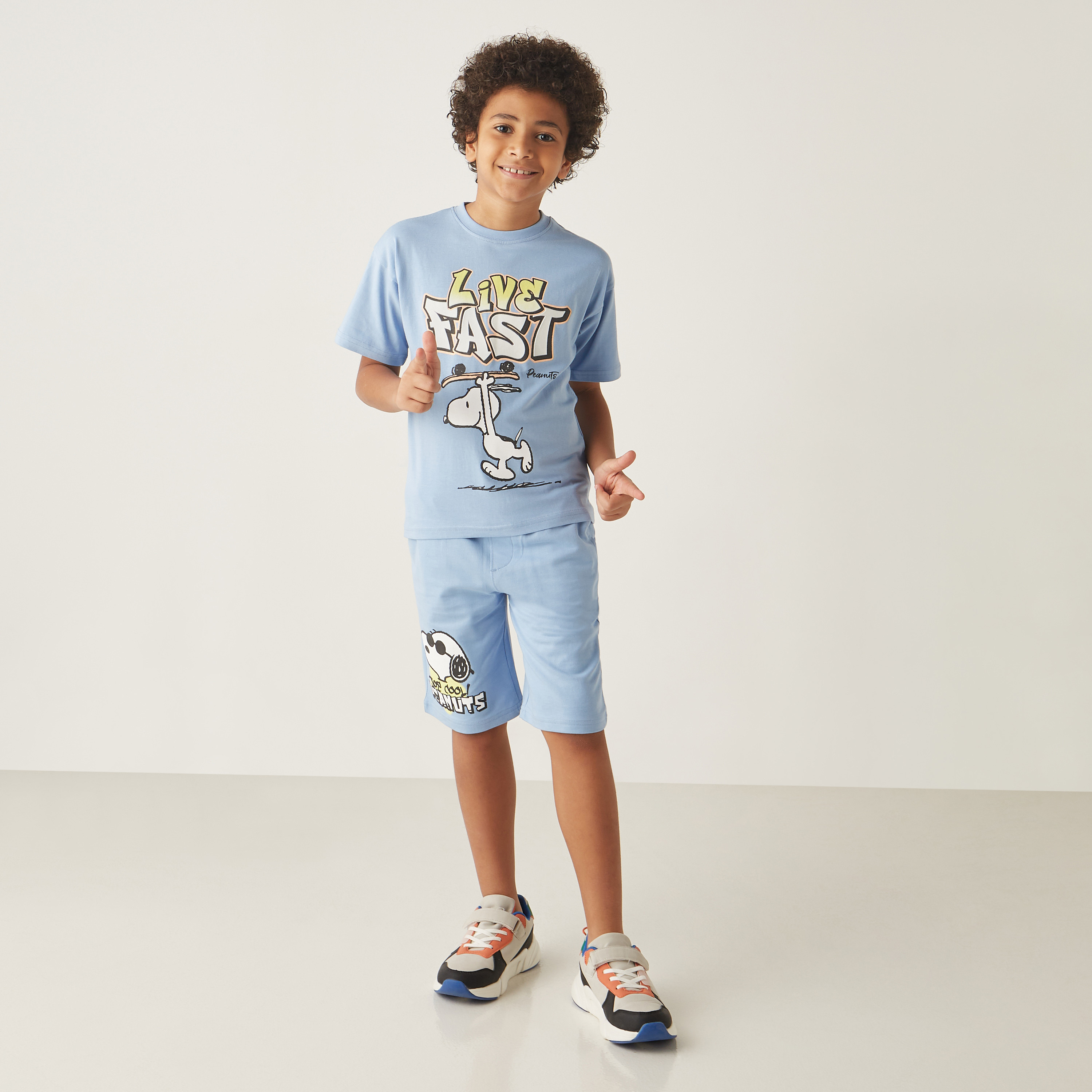 Peanuts Print Cotton Shorts with Drawstring Closure and Pockets-boys-clothing-bottoms-shorts-image-2