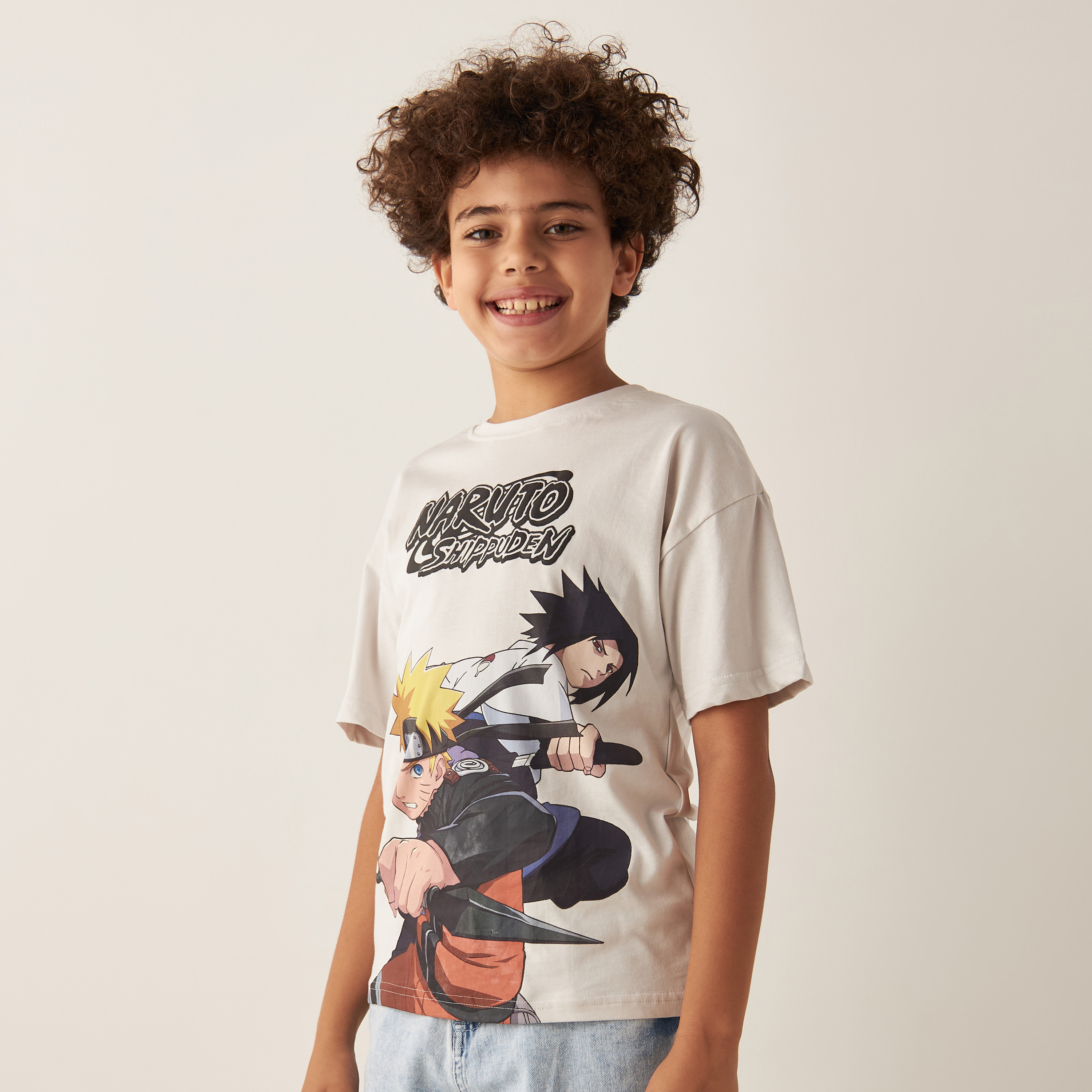 Naruto Print Crew Neck Cotton T-shirt with Short Sleeves-boys-clothing-tshirtsandpolos-image-1