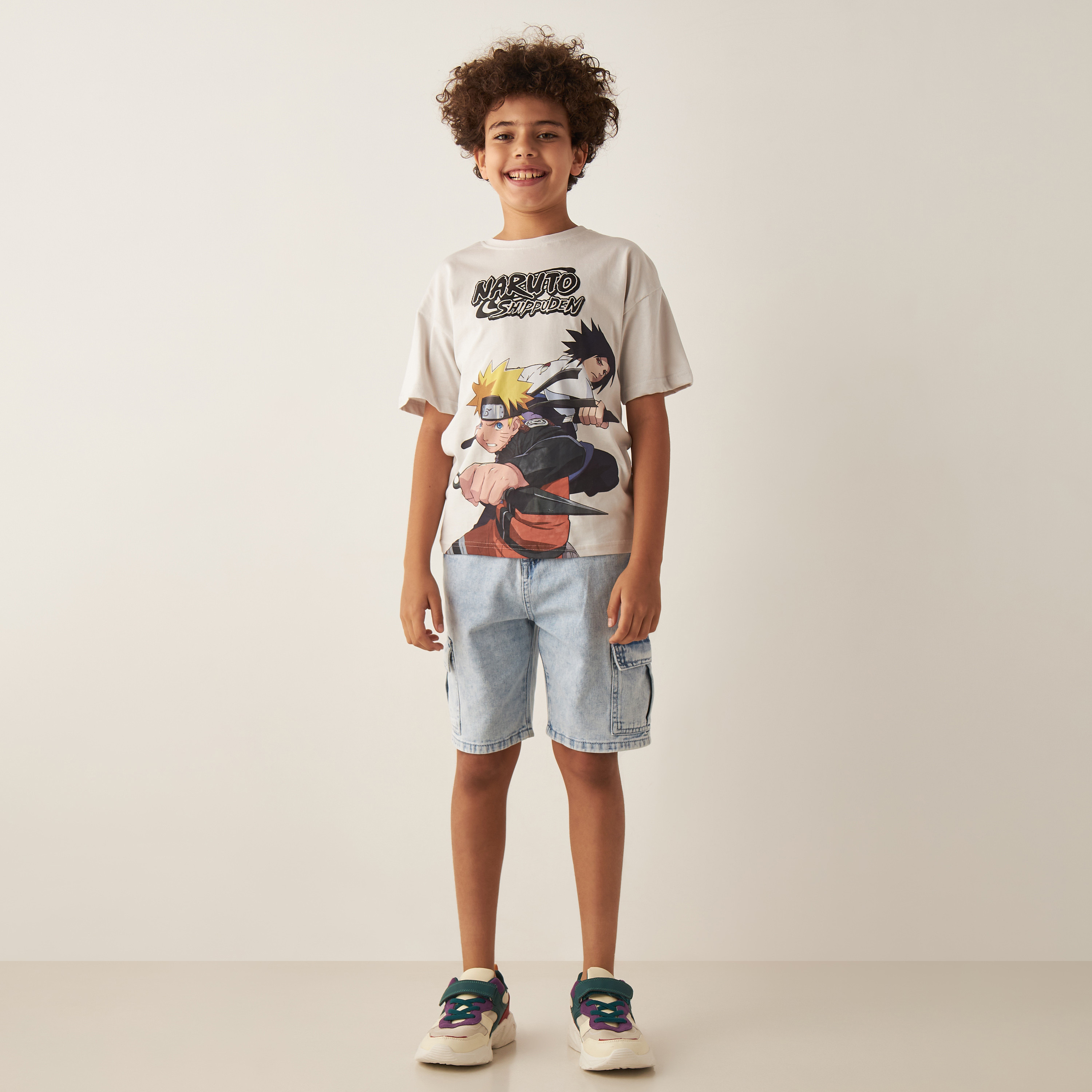 Naruto Print Crew Neck Cotton T-shirt with Short Sleeves-boys-clothing-tshirtsandpolos-image-2