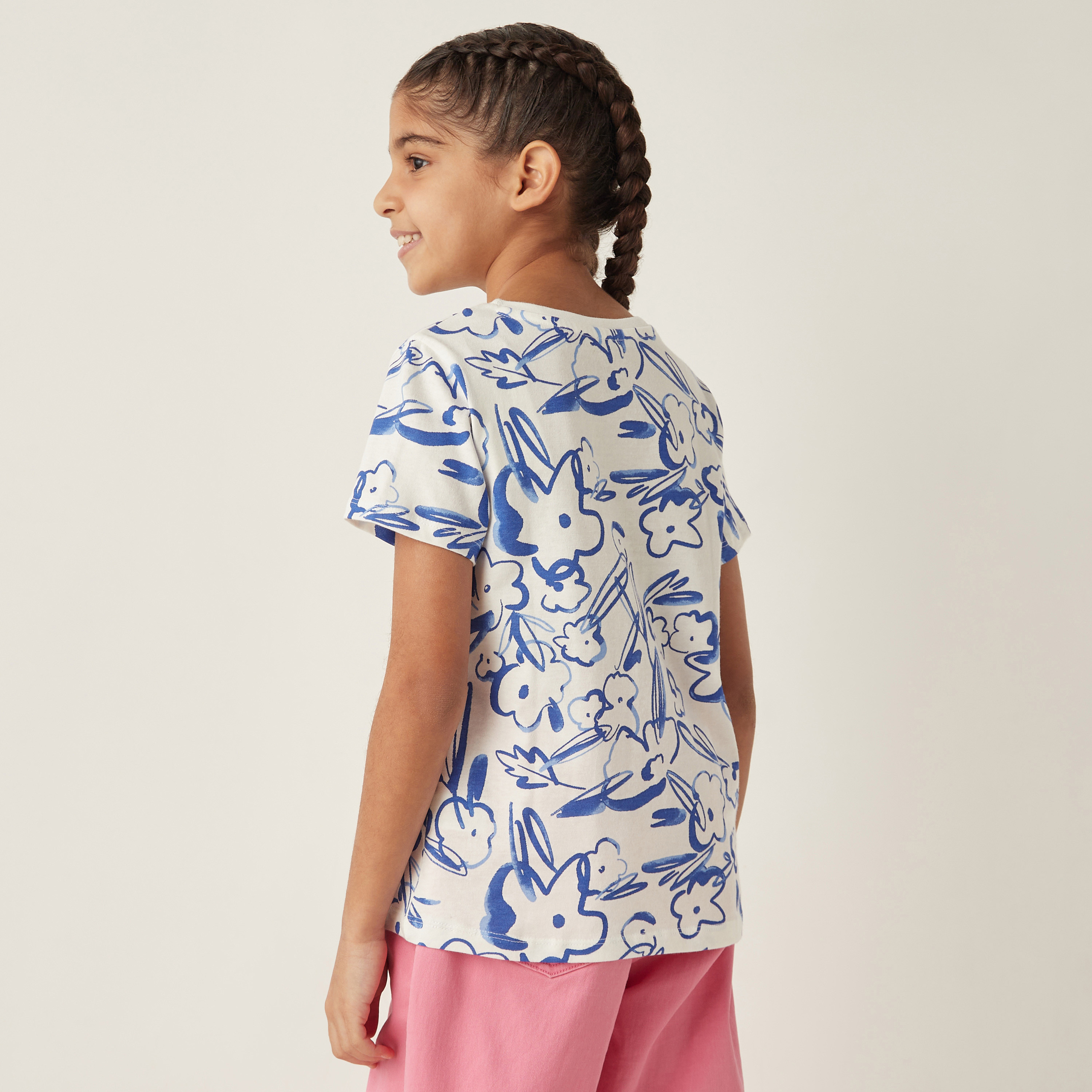 Juniors All-Over Floral Print T-shirt with Short Sleeves-girls-clothing-tshirts-image-3