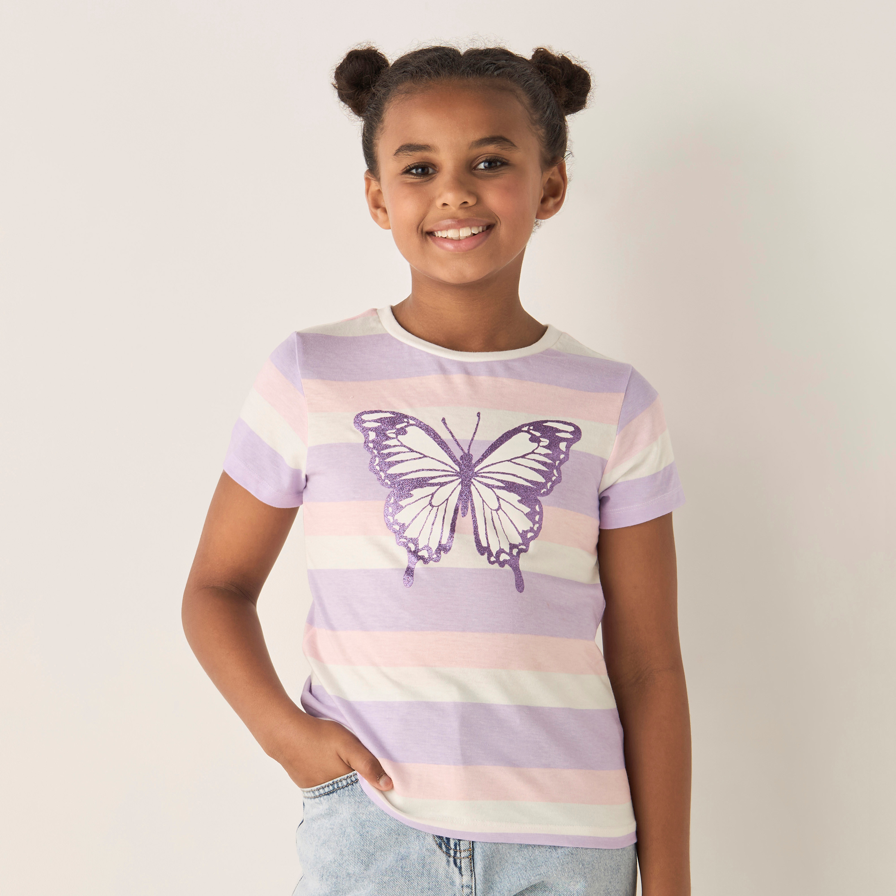 Buy Juniors Butterfly Print Cotton T shirt with Short Sleeves Online Babyshop Kuwait