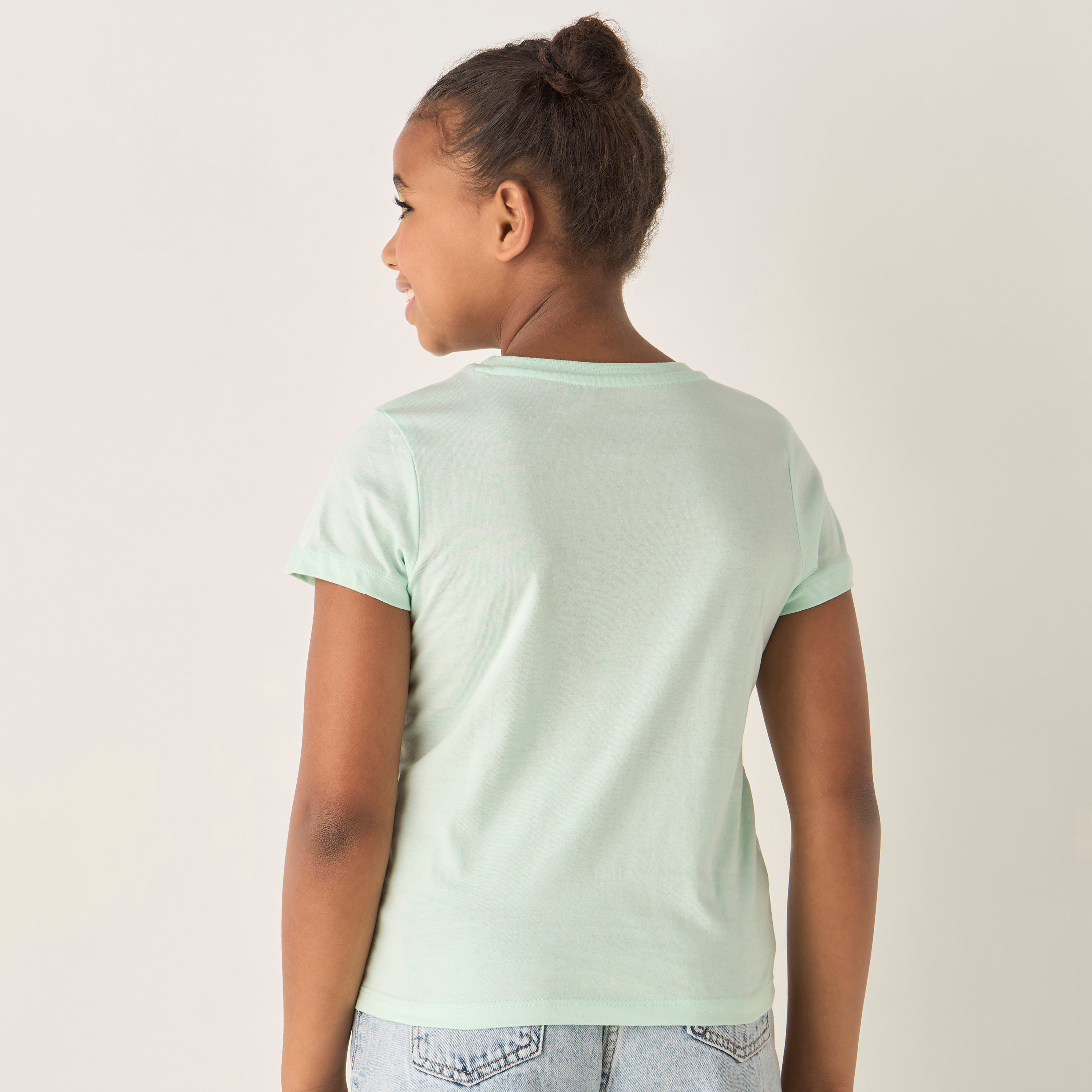 Juniors Heart Print Cotton T-shirt with Short Sleeves-girls-clothing-tshirts-image-3