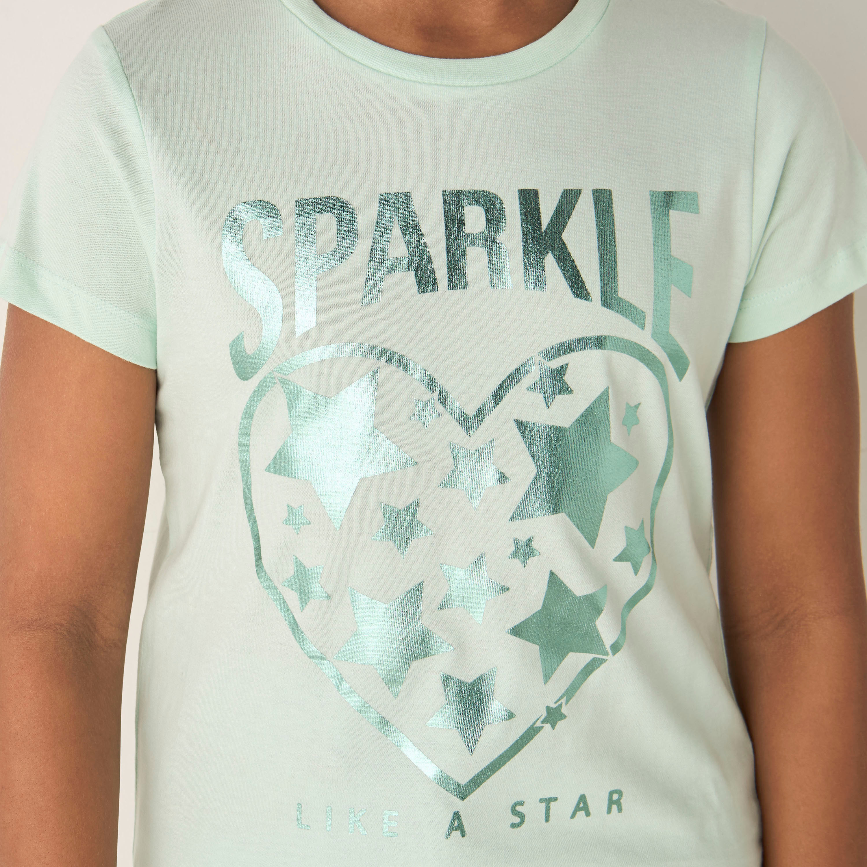 Juniors Heart Print Cotton T-shirt with Short Sleeves-girls-clothing-tshirts-image-4