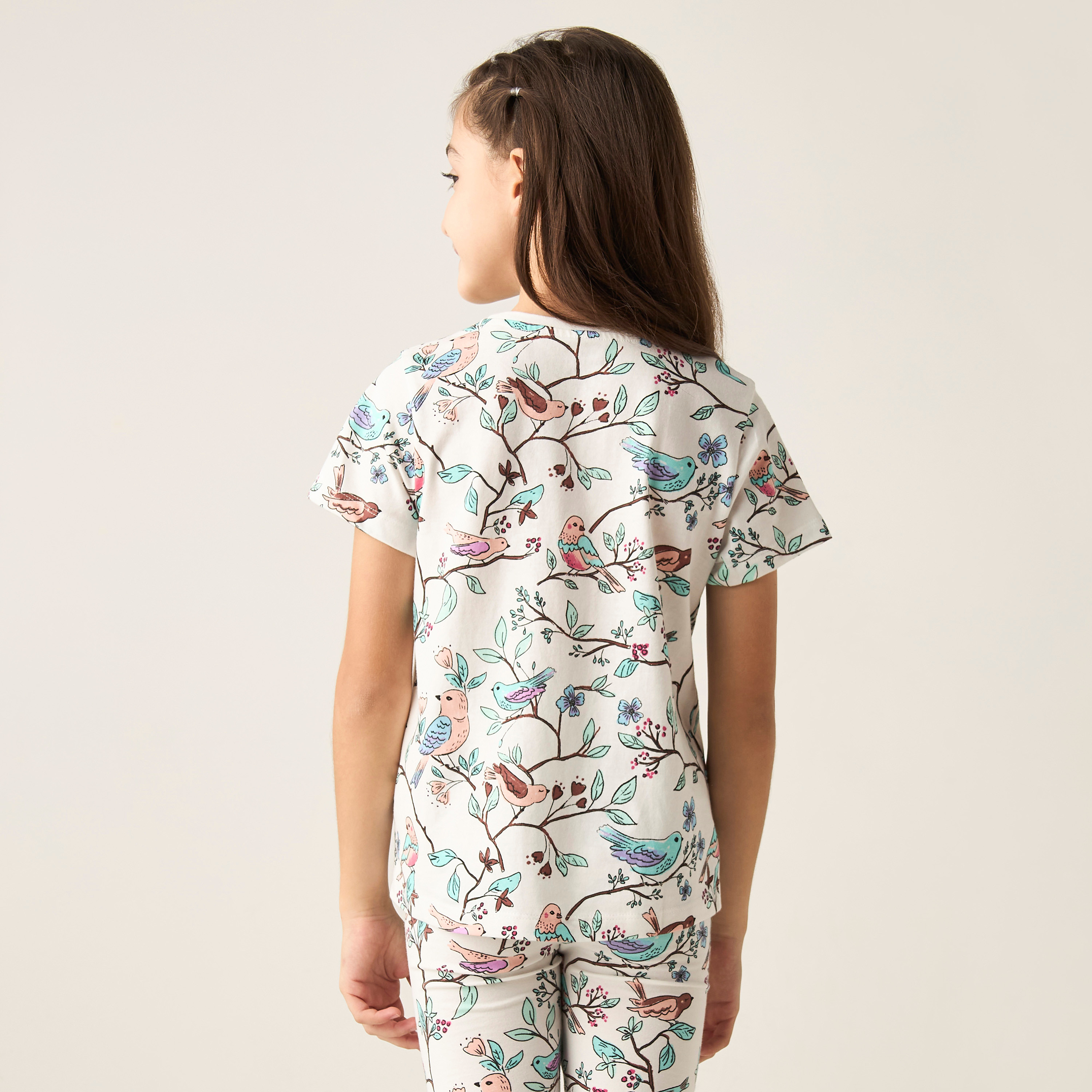 Juniors All-Over Bird Print T-shirt with Short Sleeves and Crew Neck-girls-clothing-tshirts-image-4