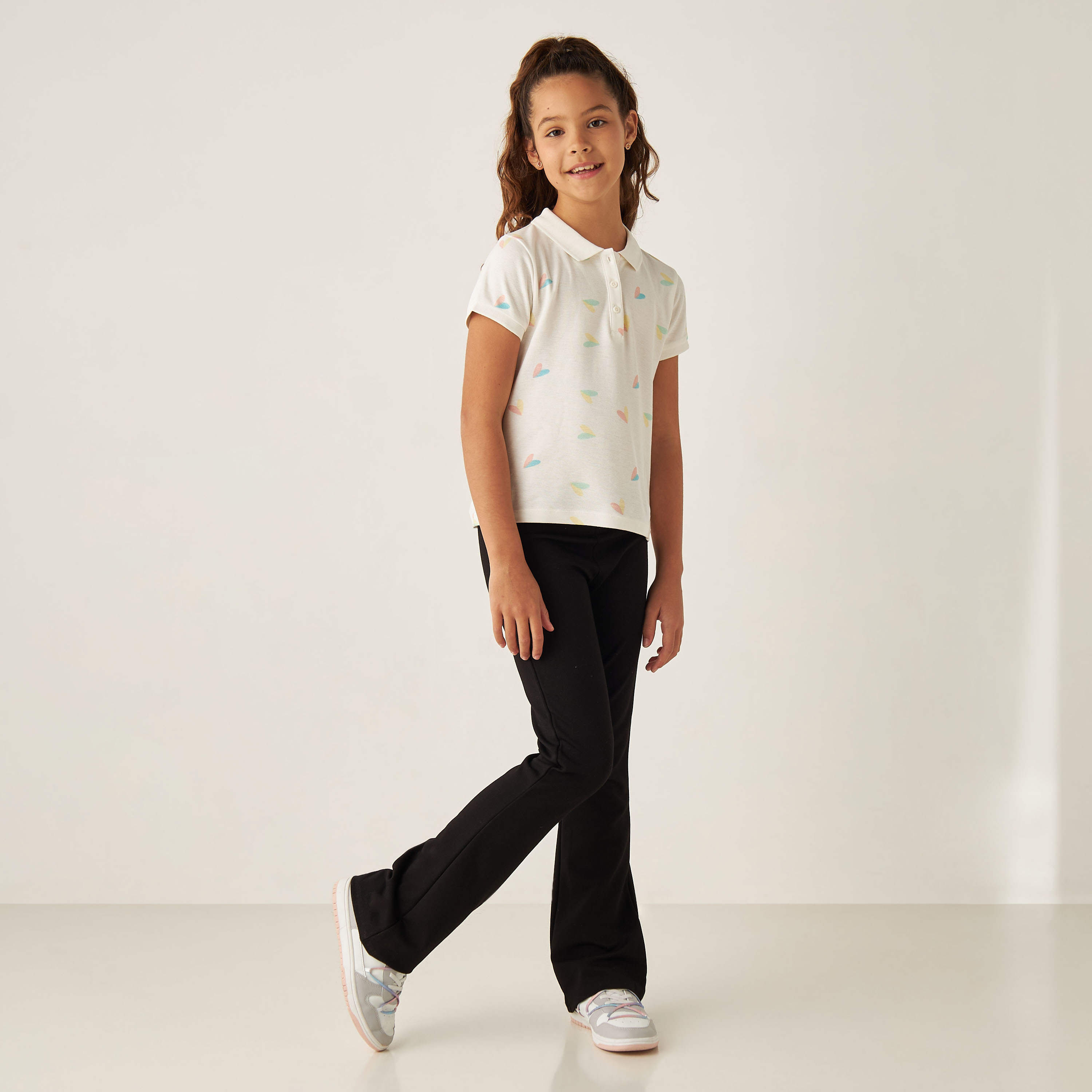 Juniors All-Over Heart Print Polo T-shirt with Short Sleeves-girls-clothing-tshirts-image-2