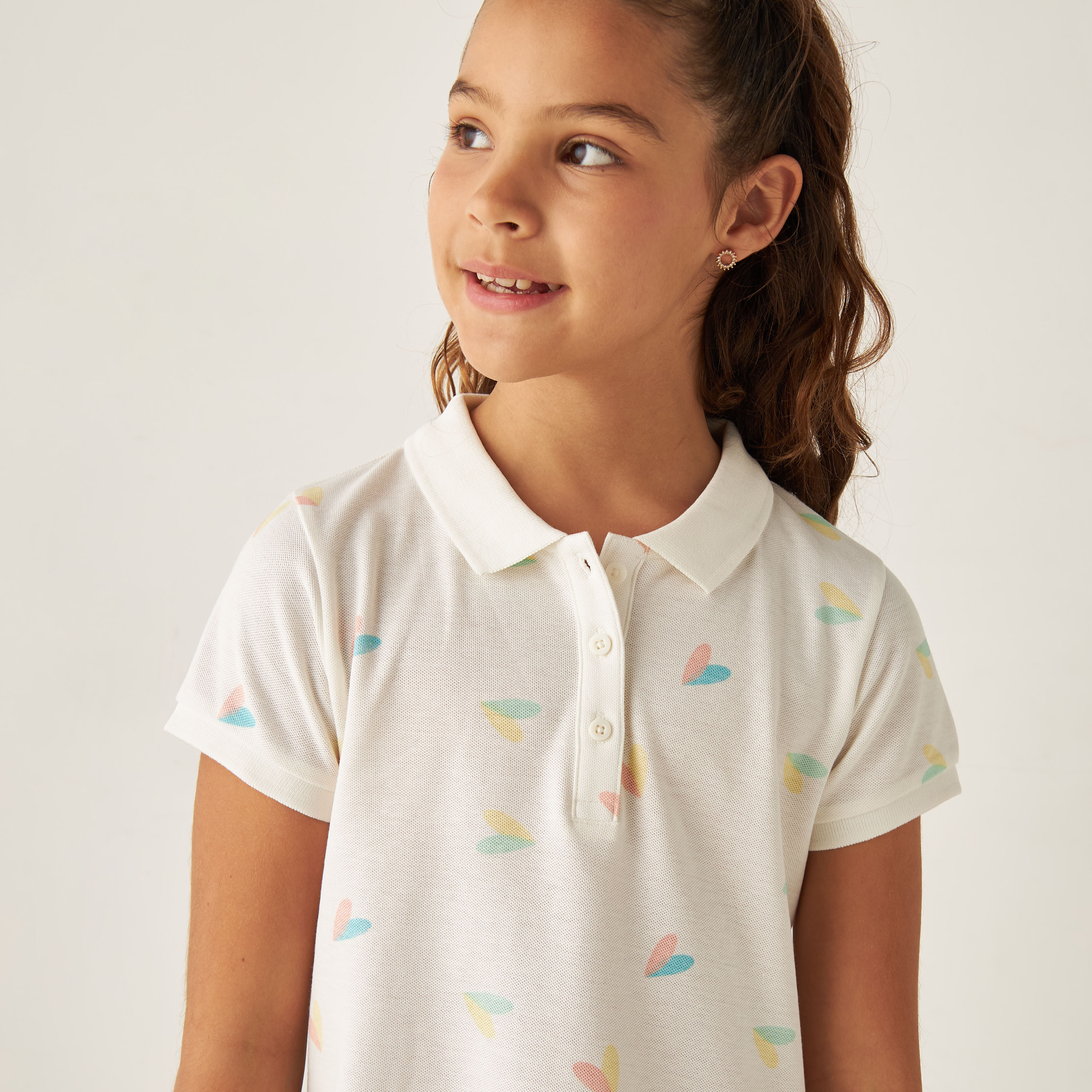 Juniors All-Over Heart Print Polo T-shirt with Short Sleeves-girls-clothing-tshirts-image-3
