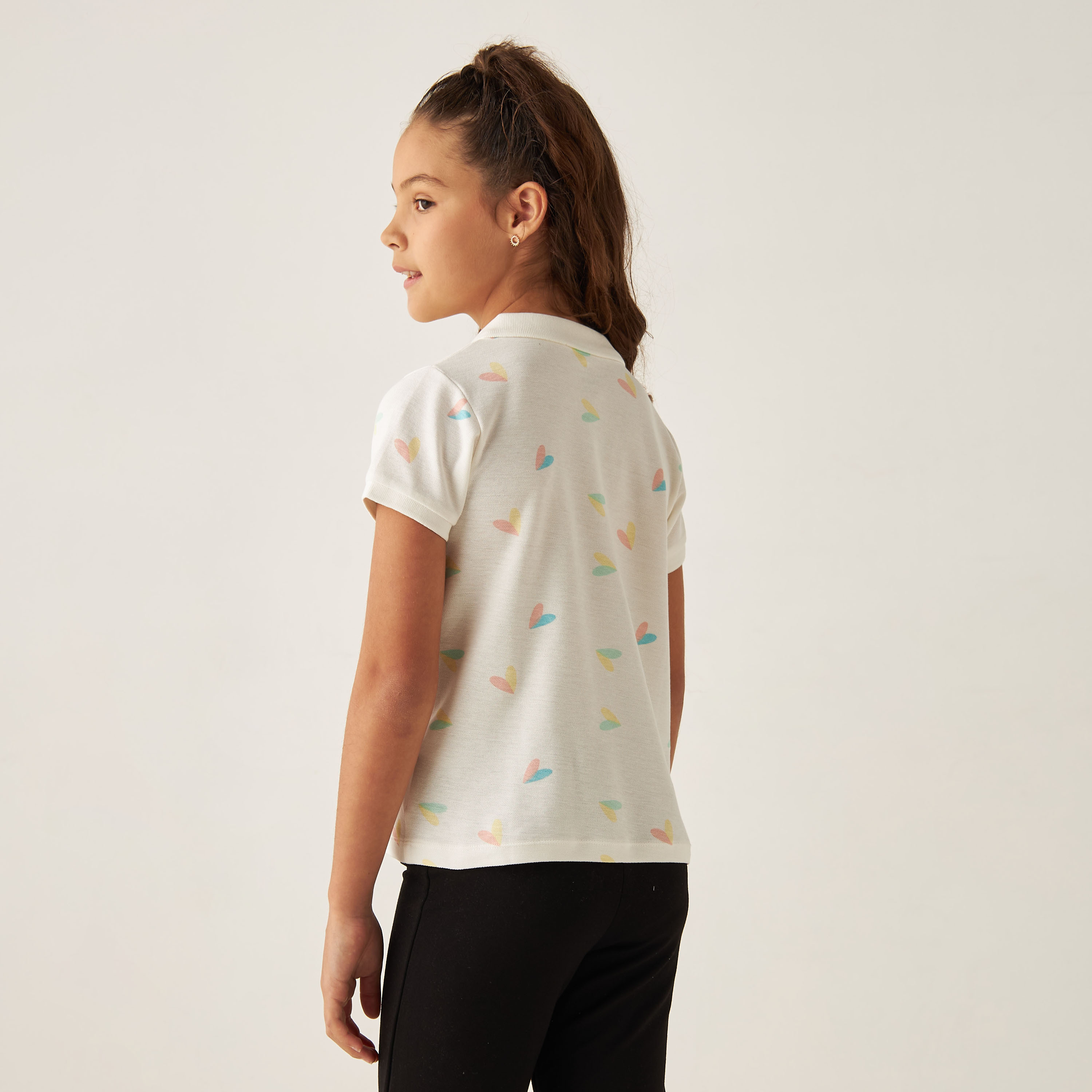 Juniors All-Over Heart Print Polo T-shirt with Short Sleeves-girls-clothing-tshirts-image-4