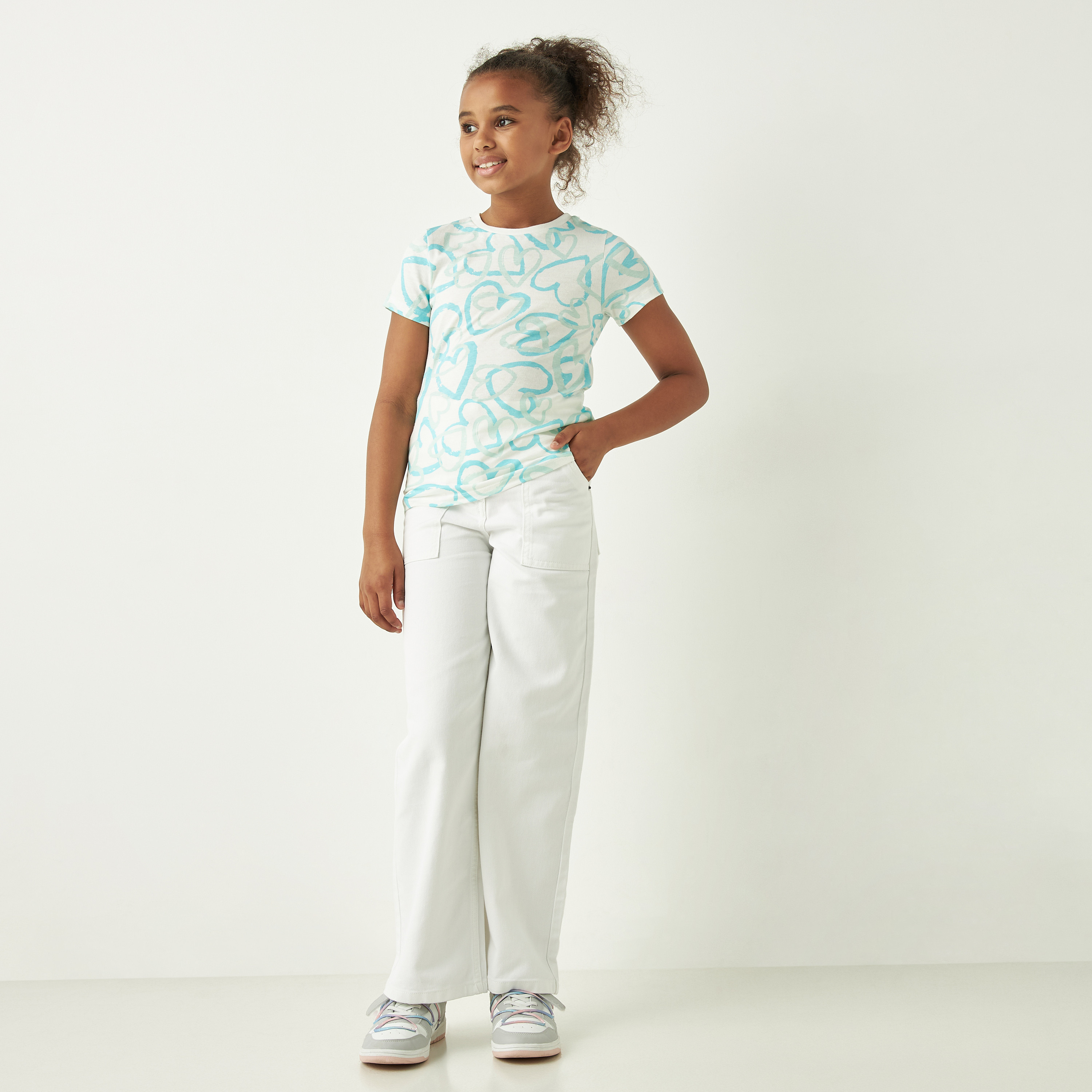 Juniors All-Over Print T-shirt with Crew Neck and Short Sleeves-girls-clothing-tshirts-image-2