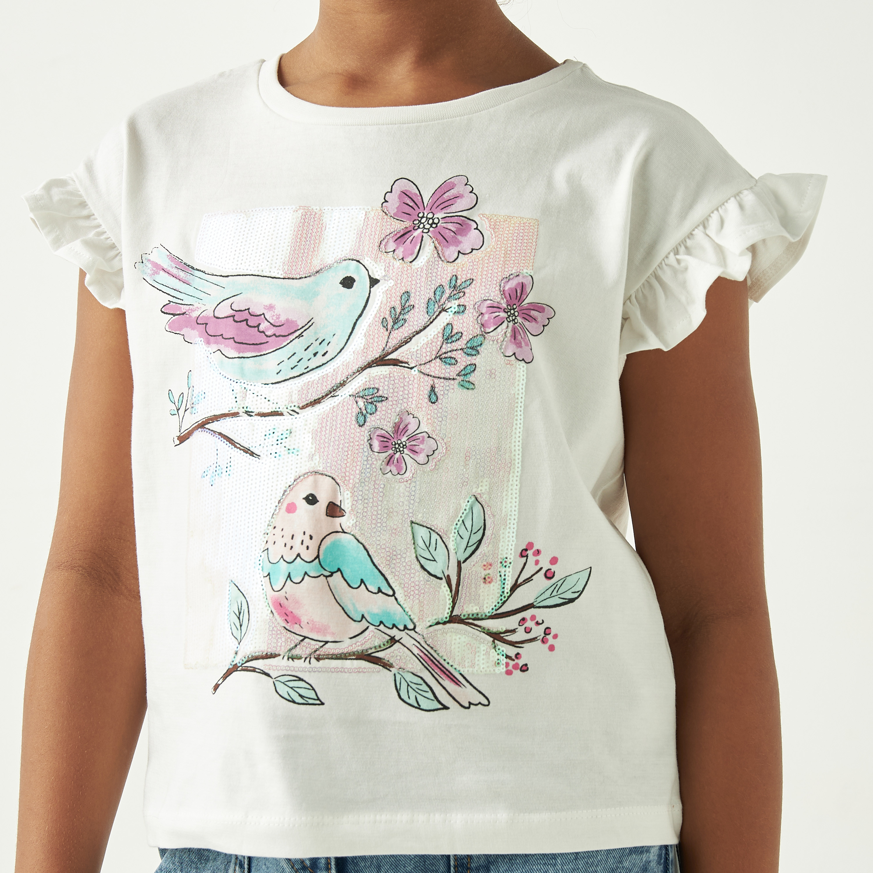تيشيرت بكشكش وتزيينات ترتر من جونيورز-girls-clothing-tshirts-image-4