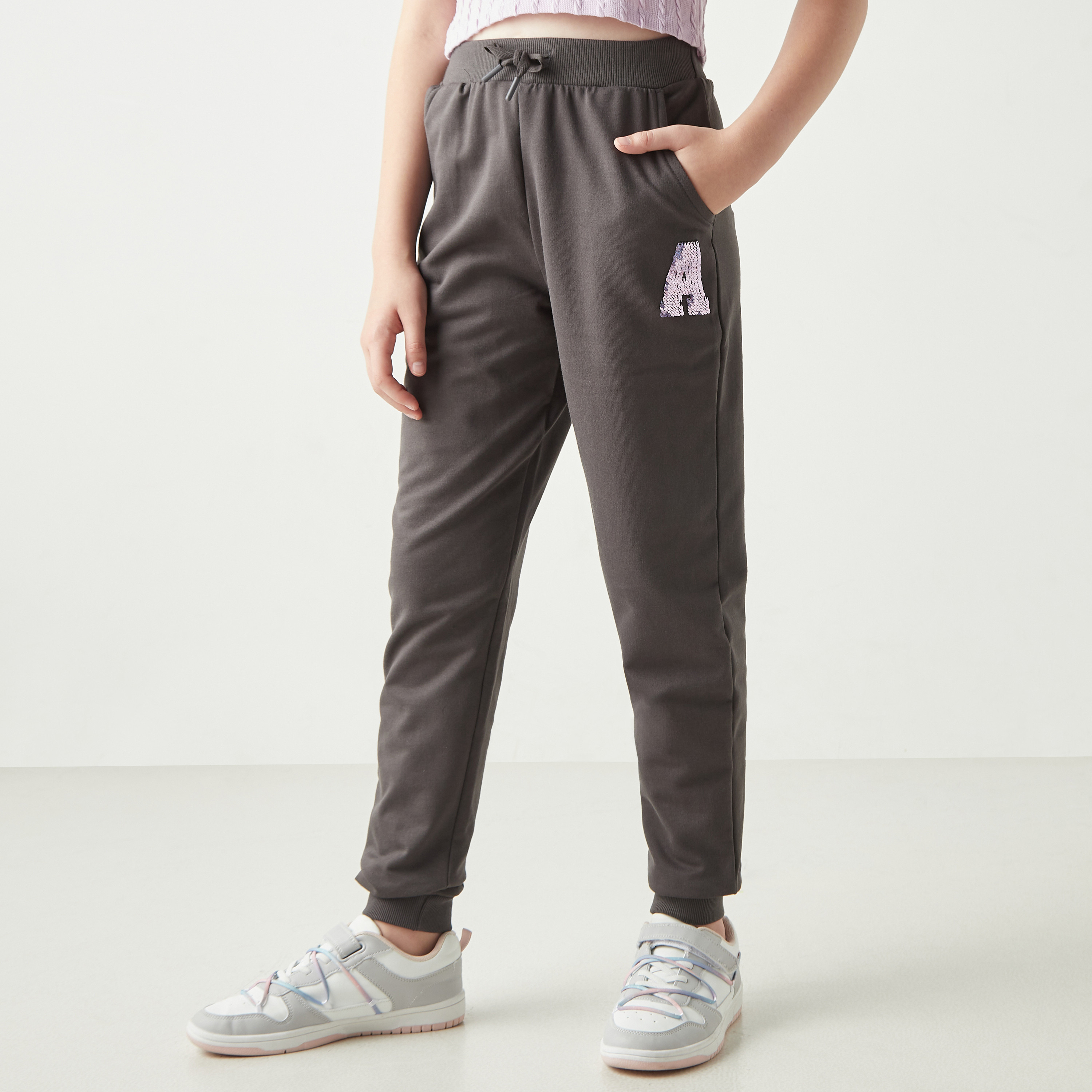 Buy Juniors Sequin Embellished Joggers with Elasticated Waistband and Pockets Online Babyshop UAE