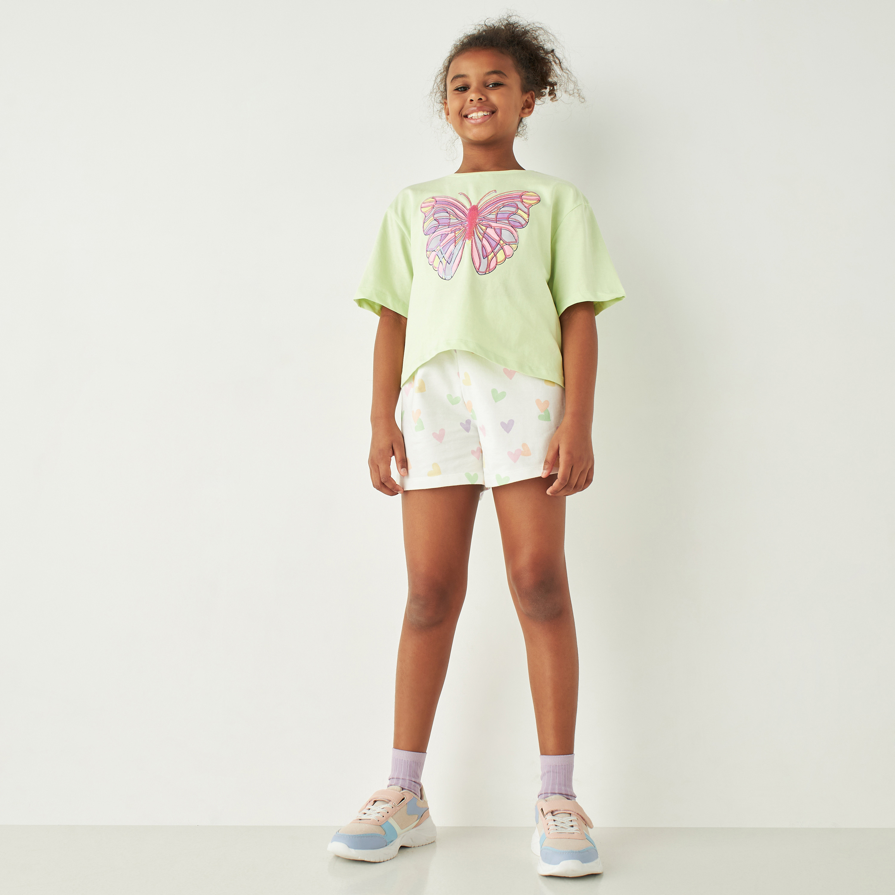Juniors All-Over Heart Print Cotton Shorts with Drawstring Closure-girls-clothing-bottoms-shorts-image-2