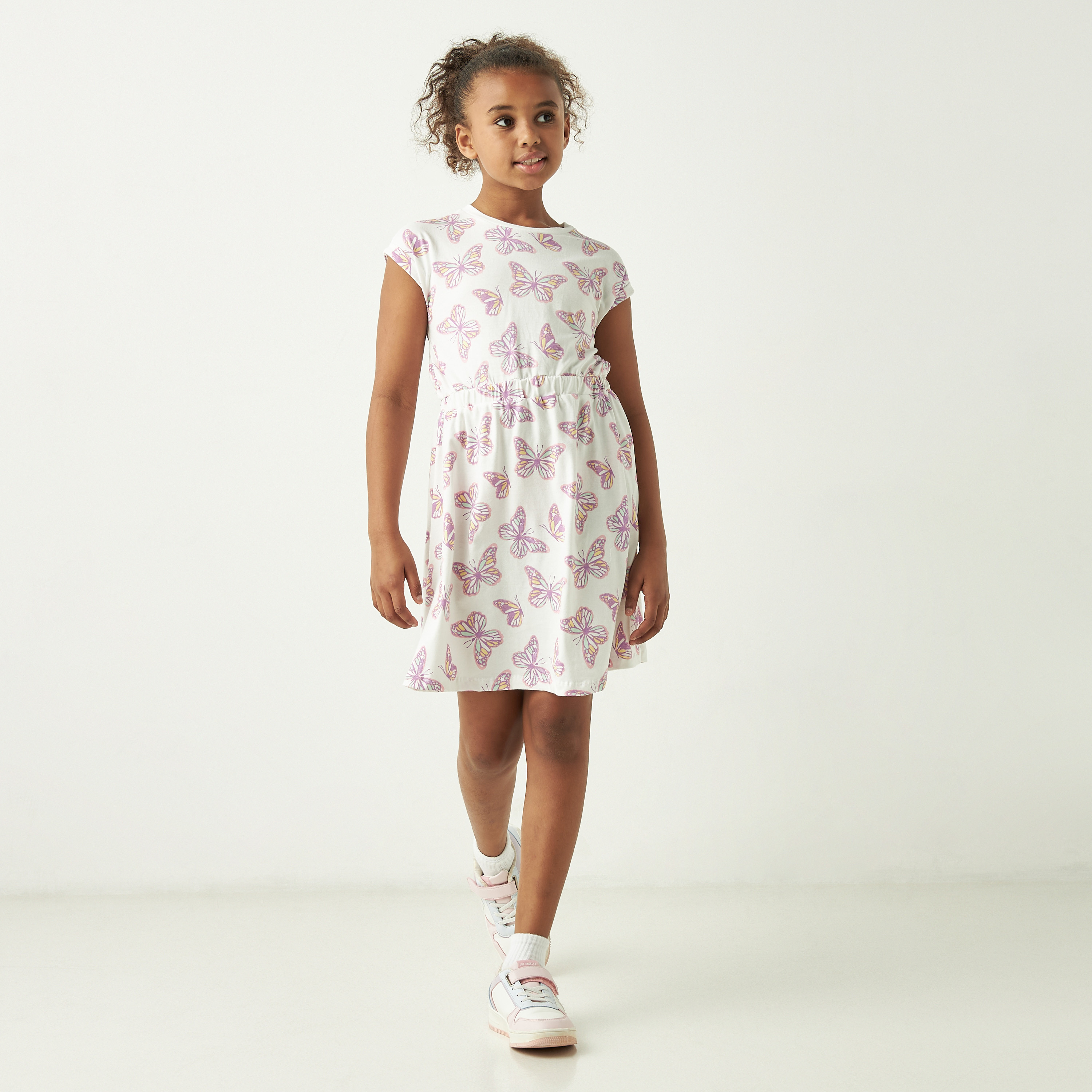 Juniors All-Over Butterfly Print A-Line Dress with Cap Sleeves and Ruffle Detail-girls-clothing-dressesandjumpsuits-image-2