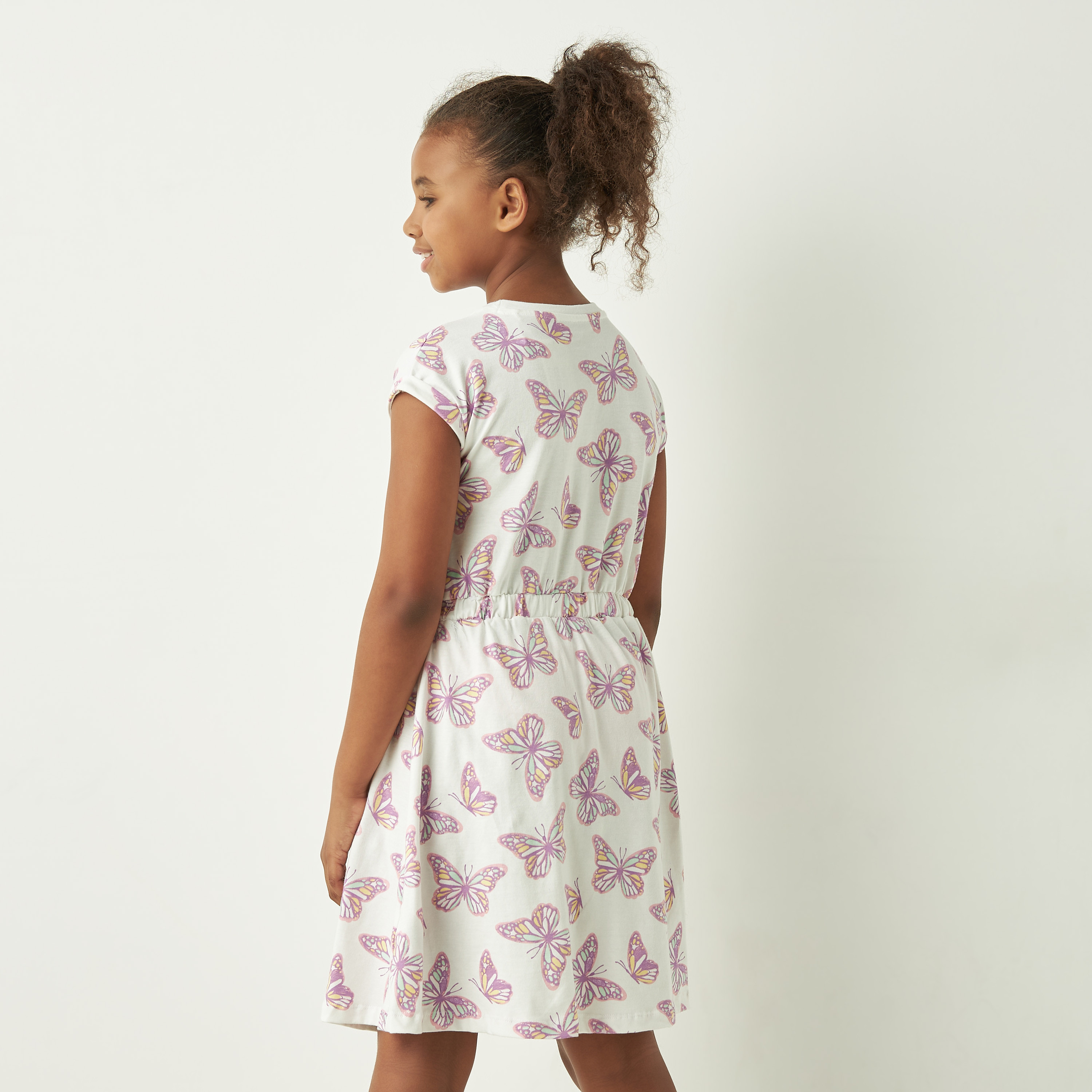 Juniors All-Over Butterfly Print A-Line Dress with Cap Sleeves and Ruffle Detail-girls-clothing-dressesandjumpsuits-image-3