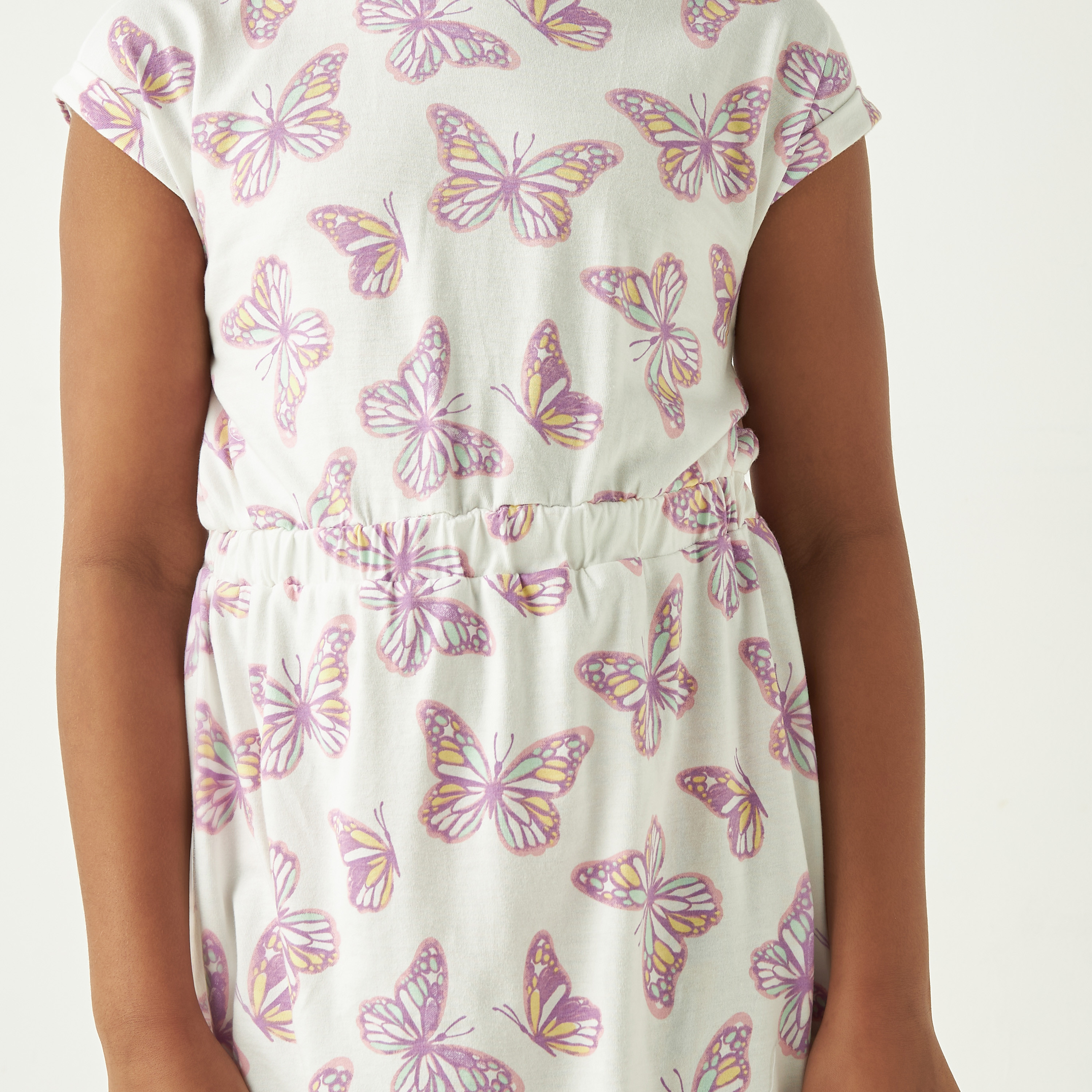 Juniors All-Over Butterfly Print A-Line Dress with Cap Sleeves and Ruffle Detail-girls-clothing-dressesandjumpsuits-image-4