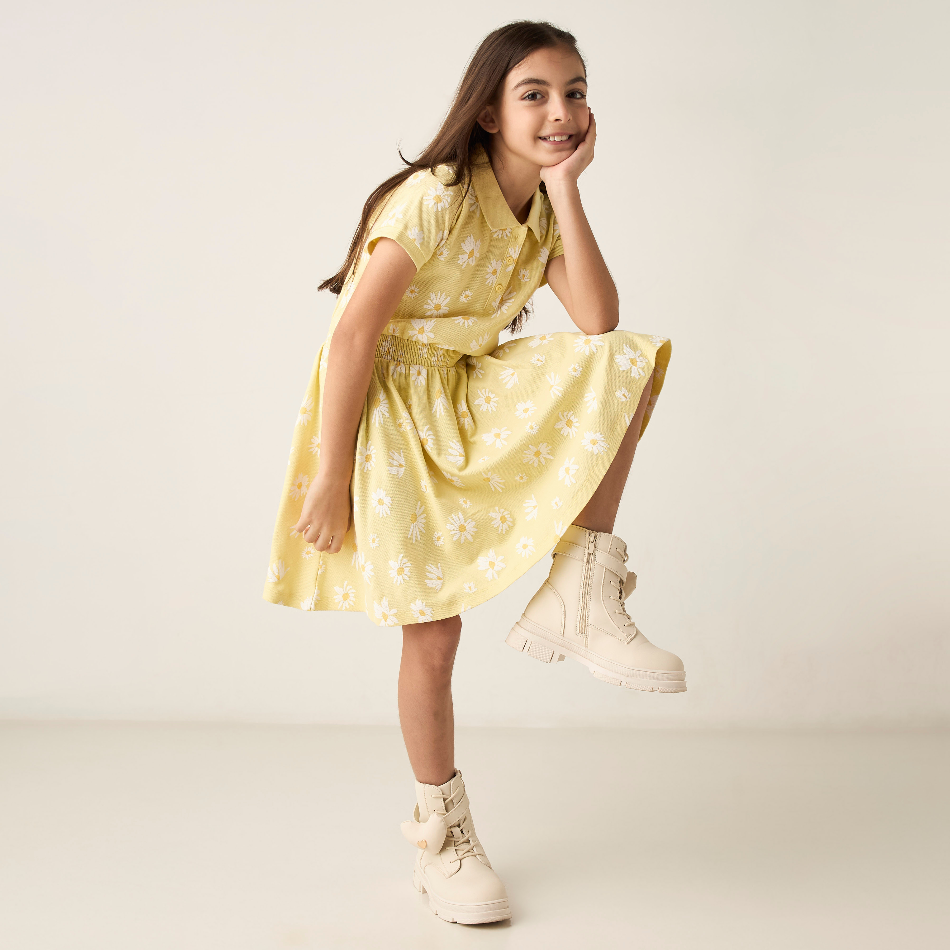 Buy Juniors All Over Floral Print Polo Dress with Short Sleeves Online Babyshop UAE