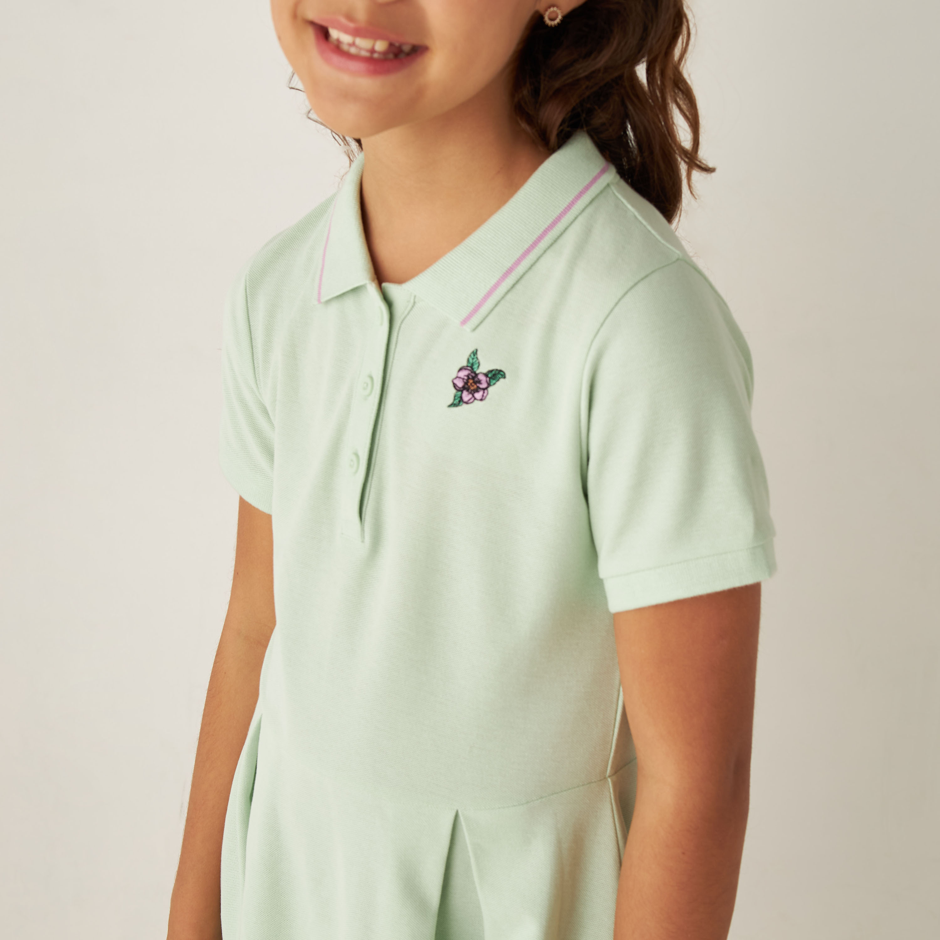 Juniors Floral Print A-line Dress with Collar and Short Sleeves-girls-clothing-dressesandjumpsuits-image-3
