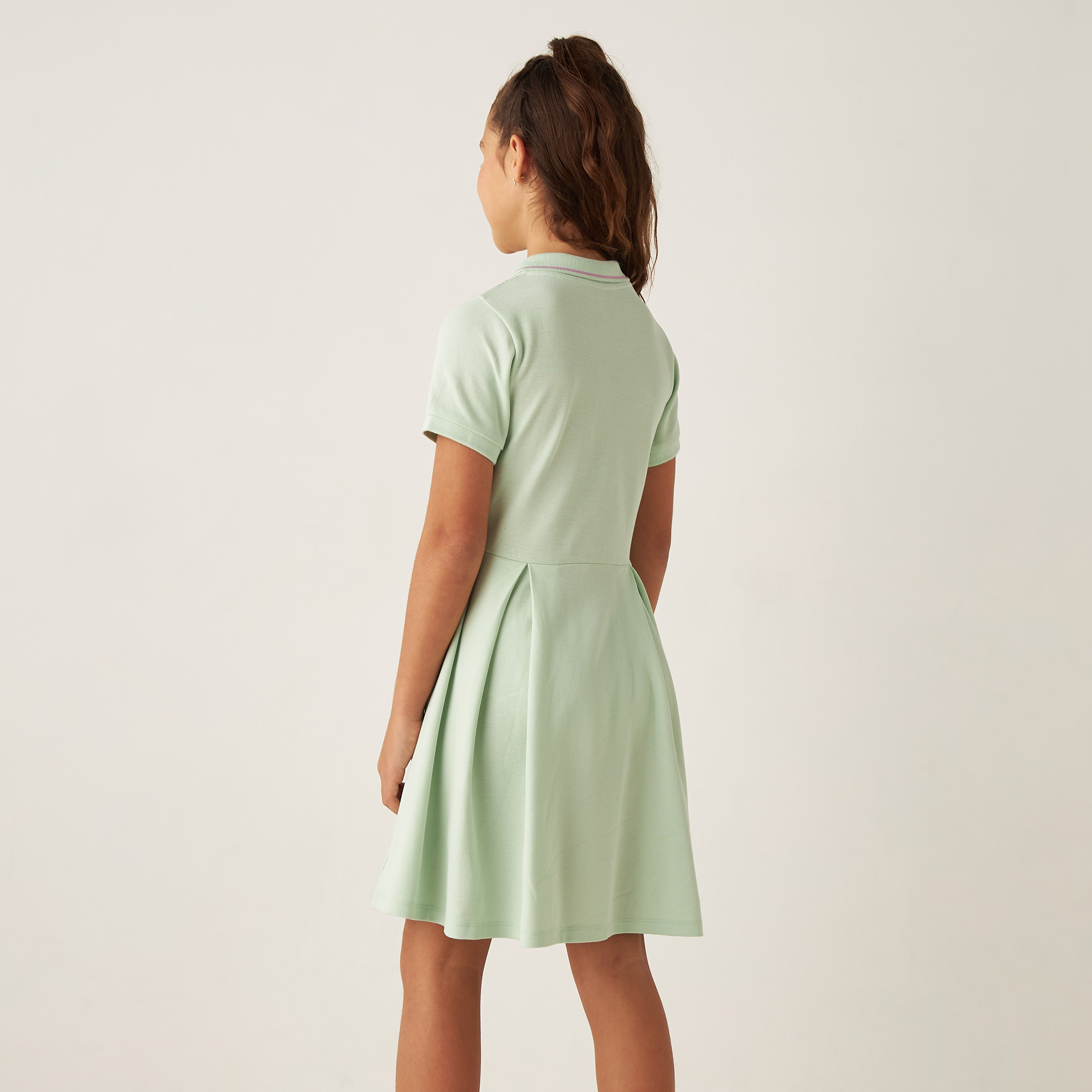 Juniors Floral Print A-line Dress with Collar and Short Sleeves-girls-clothing-dressesandjumpsuits-image-4