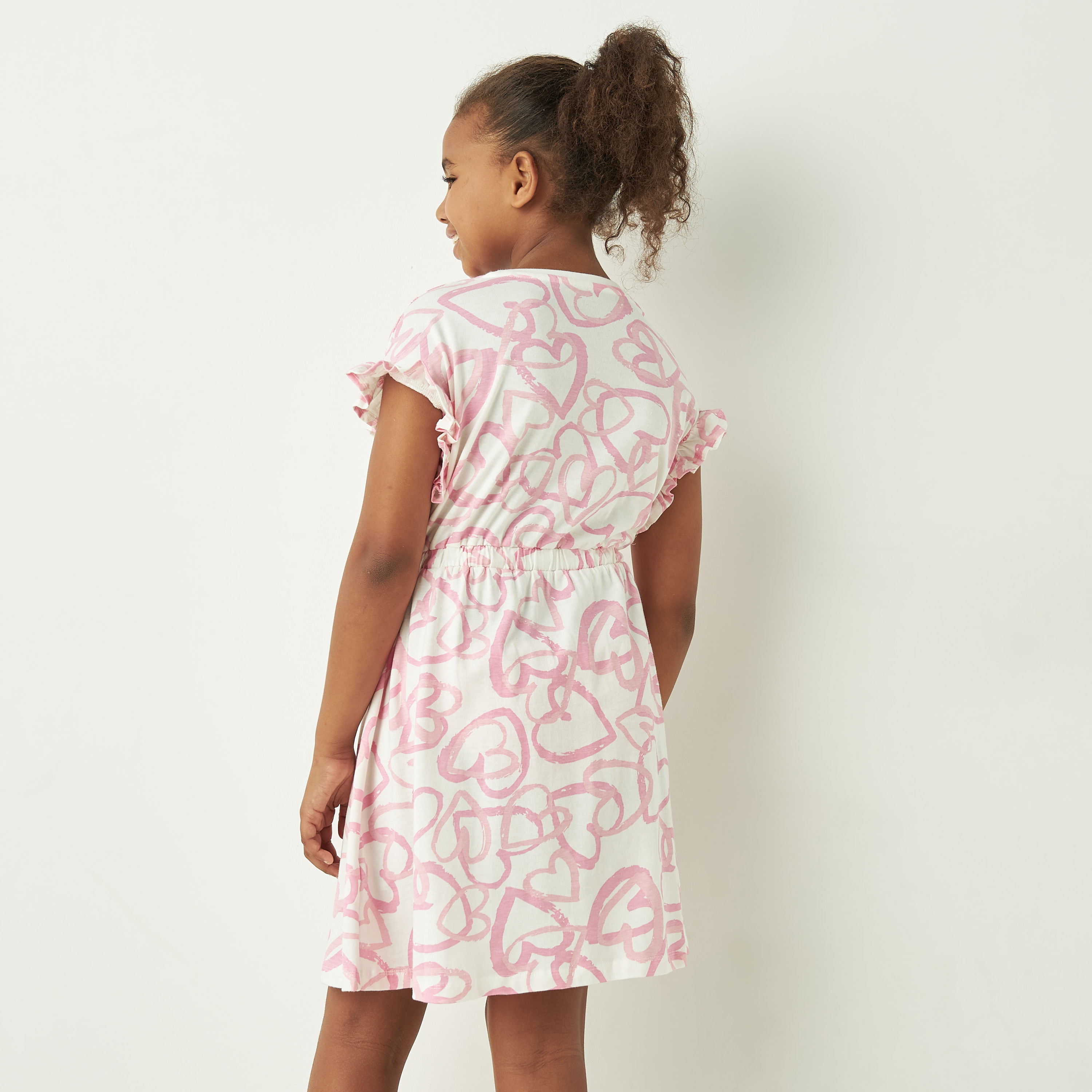Juniors All-Over Heart Print A-line Dress with Cap Sleeves and Round Neck-girls-clothing-dressesandjumpsuits-image-3